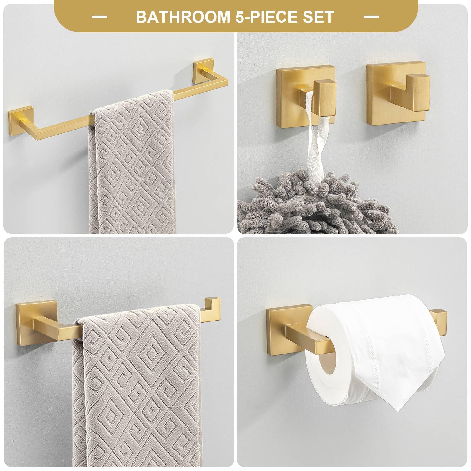 Brushed Gold Towel Bar Set Bathroom Hardware Accessories Set Include 23.6 In Towel Bar Towel Ring Toilet Paper Holder And Towel