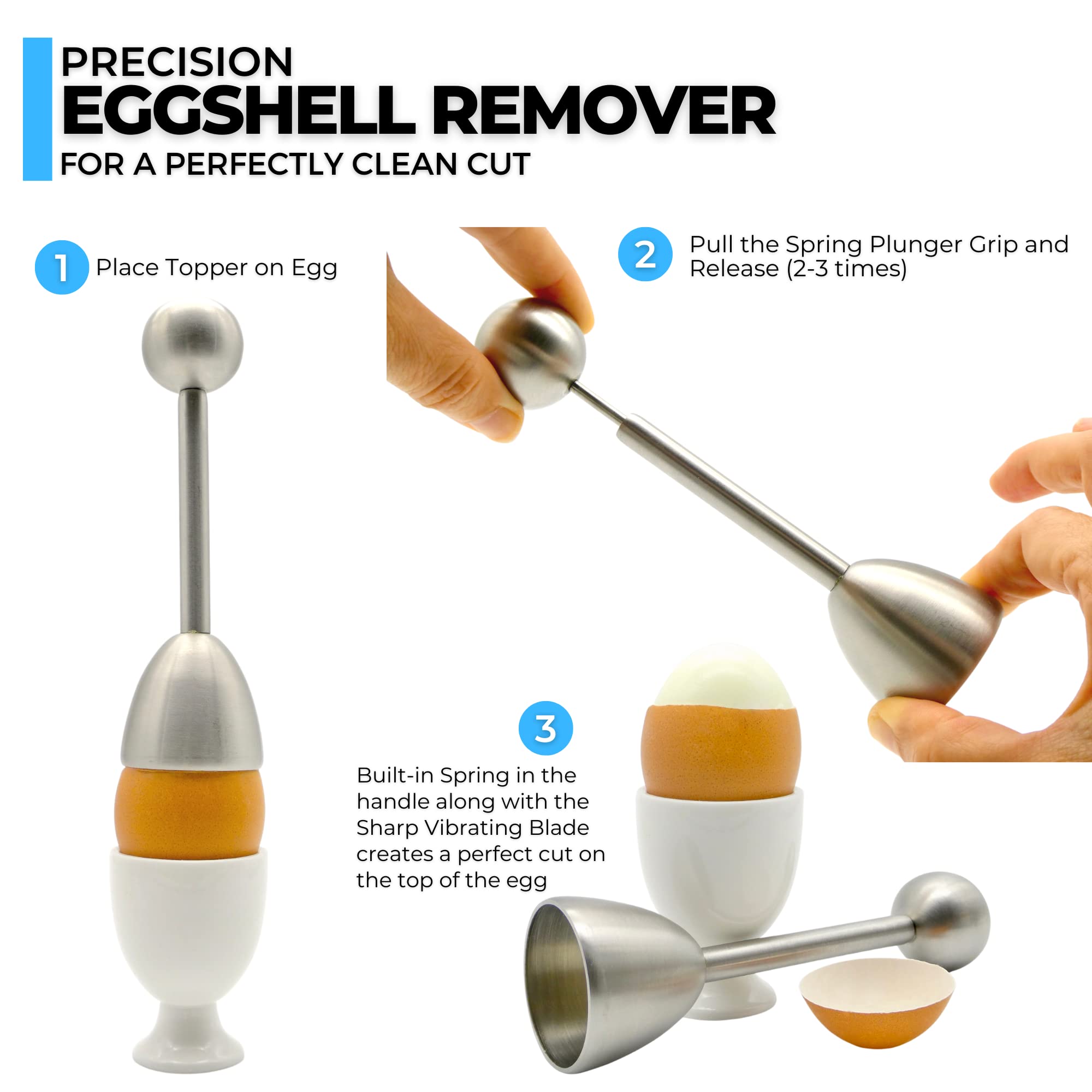 Ico Set Of 2 Stainless Steel Egg Toppers, Perfect Egg Opener For Soft Boiled Eggs, Egg Cracker For Hard Boiled Eggs, Pack Of 2