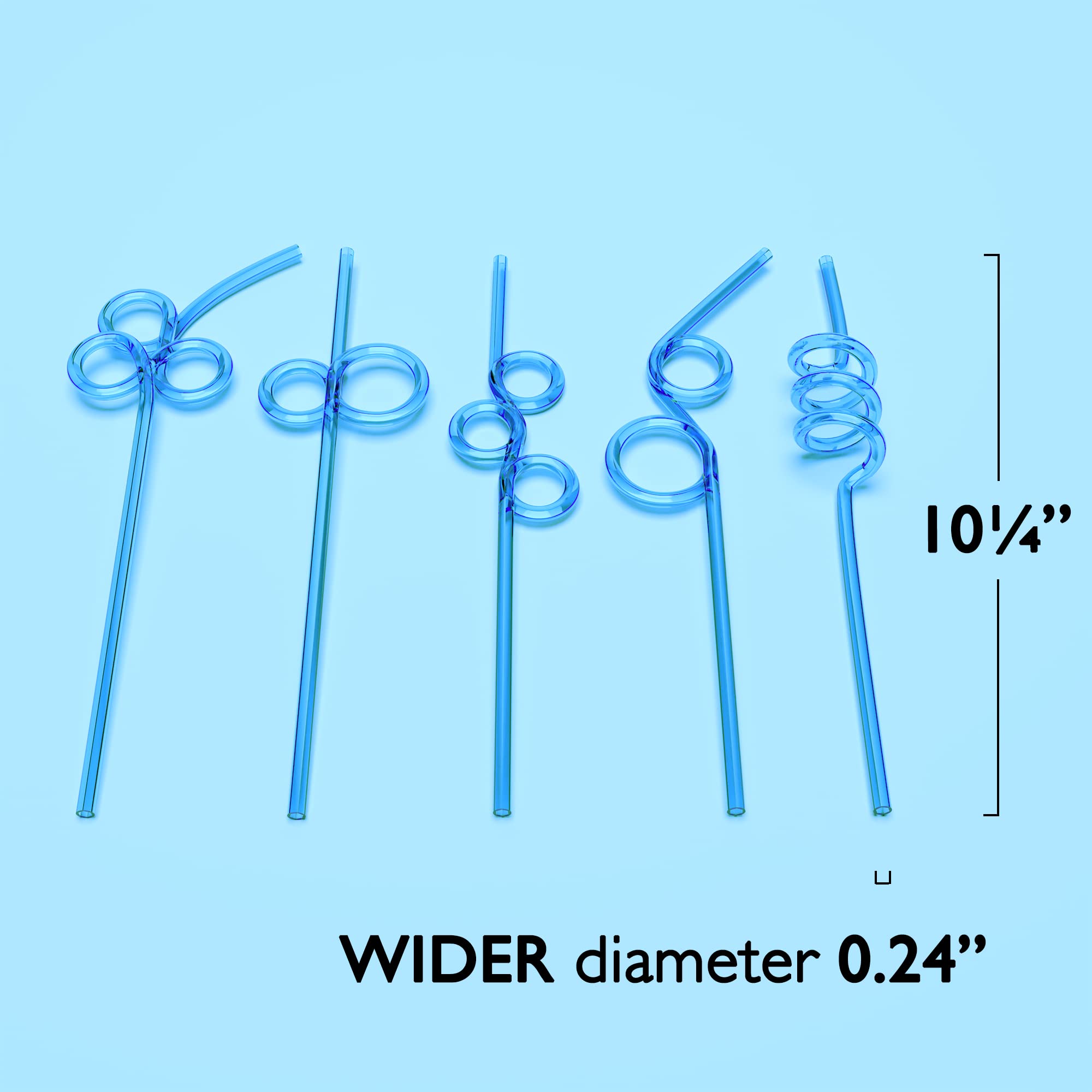 Fiesta First Premium Long Crazy Straws - 20 Pack Blue Twisty Reusable BPA Free Party Favors