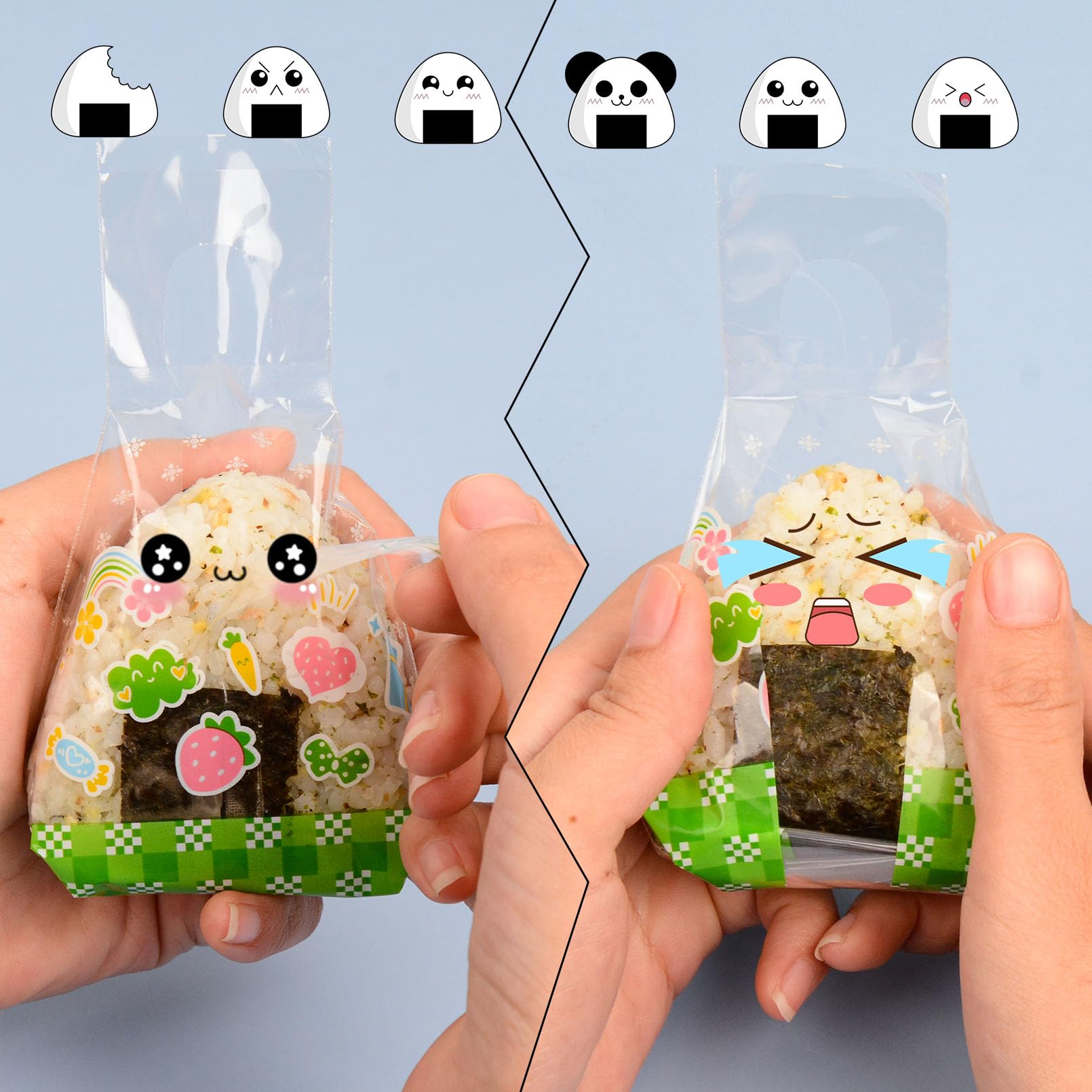 Chasbete Onigiri Mold And Wrappers Set, 2 Sushi Mold + 100 Disposable Onigiri Wrappers + Sealing Tapes For Rice Ball Maker/Onigi