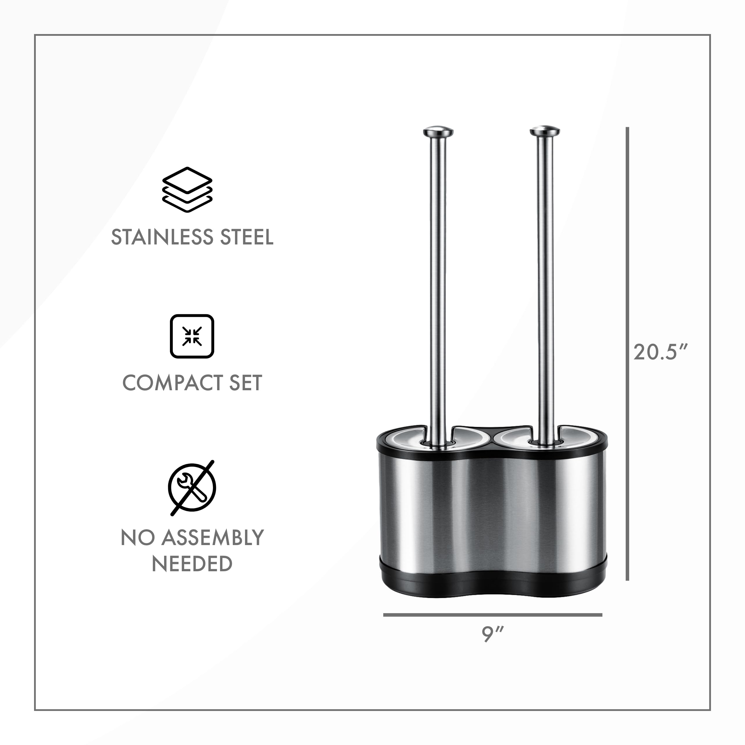 Toilettree Products Modern Deluxe Freestanding Toilet Brush And Plunger Combo - 5.5'' X 9.5'' X 18.5'' (2 Pack)