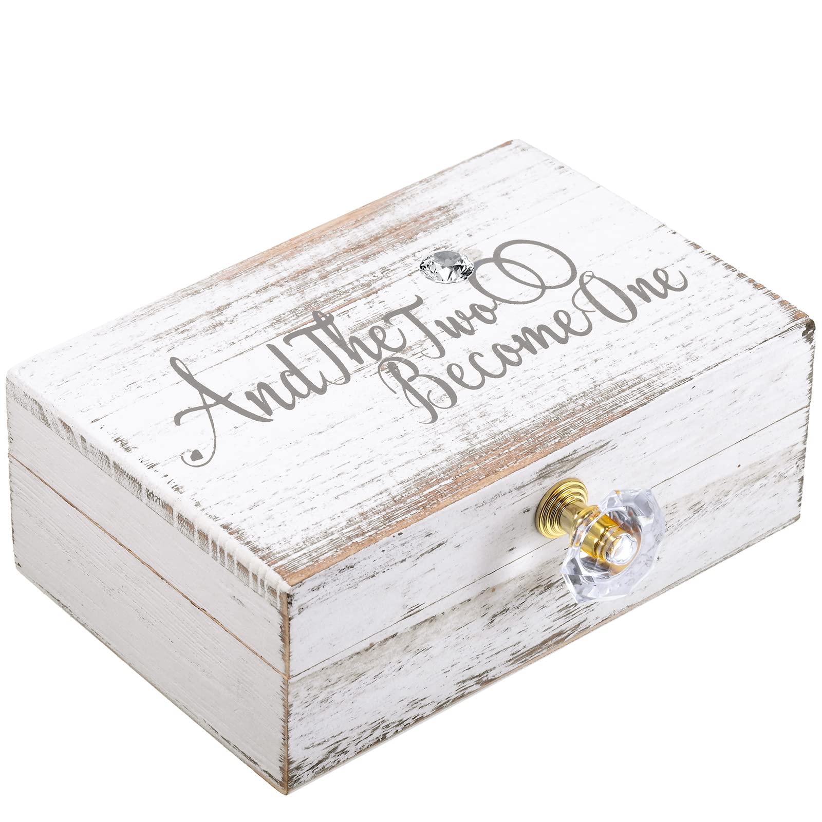 Hicarer Wedding Ring Bearer Box and The Two Become One Mr. and Mrs. Diamond Ring Box Holder Elegant Wedding Gift, 5W x 6D x 2H(W