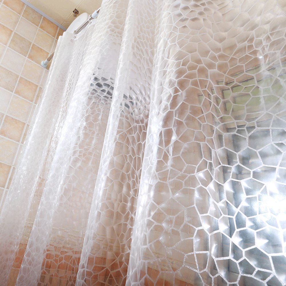 Aoohome 3D Water Cube Shower Curtain Liner, Clear Eva Shower Curtain With Bottom Magnets, Heavy Duty, 72X78 Inch, Semi Transpare