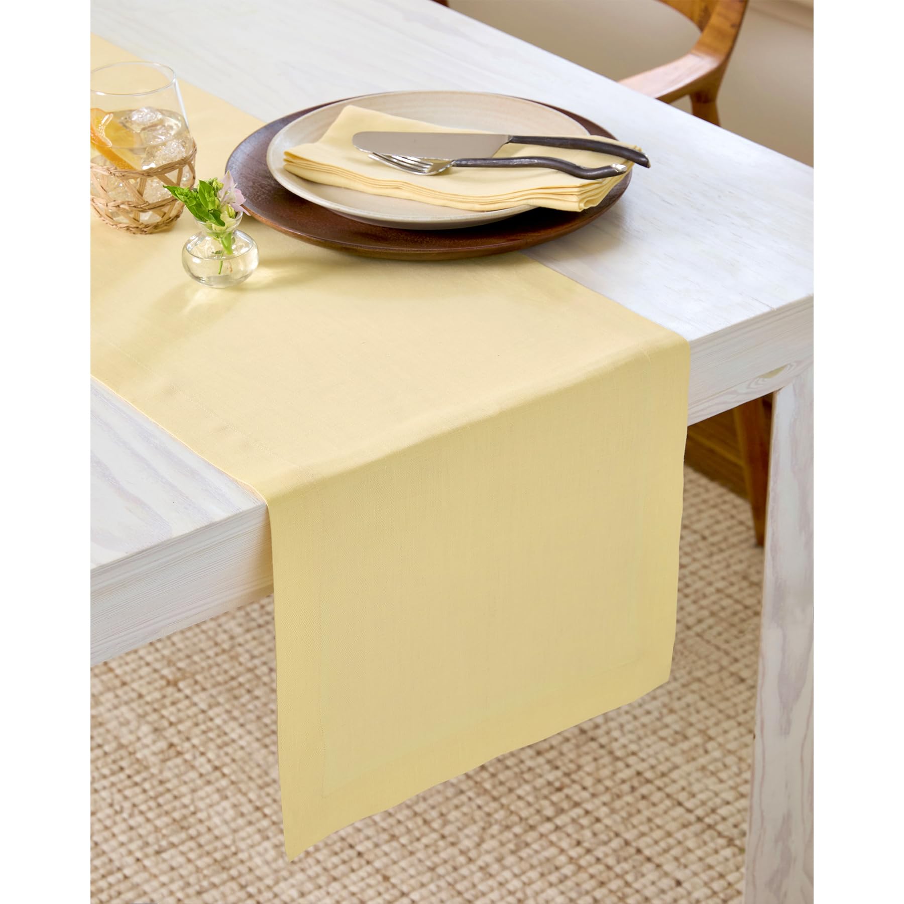 Solino Home Linen Table Runner 108 Inches Long - 100% Pure Linen Golden Straw Dining Table Runner 14 x 108 Inch for Fall, Autumn