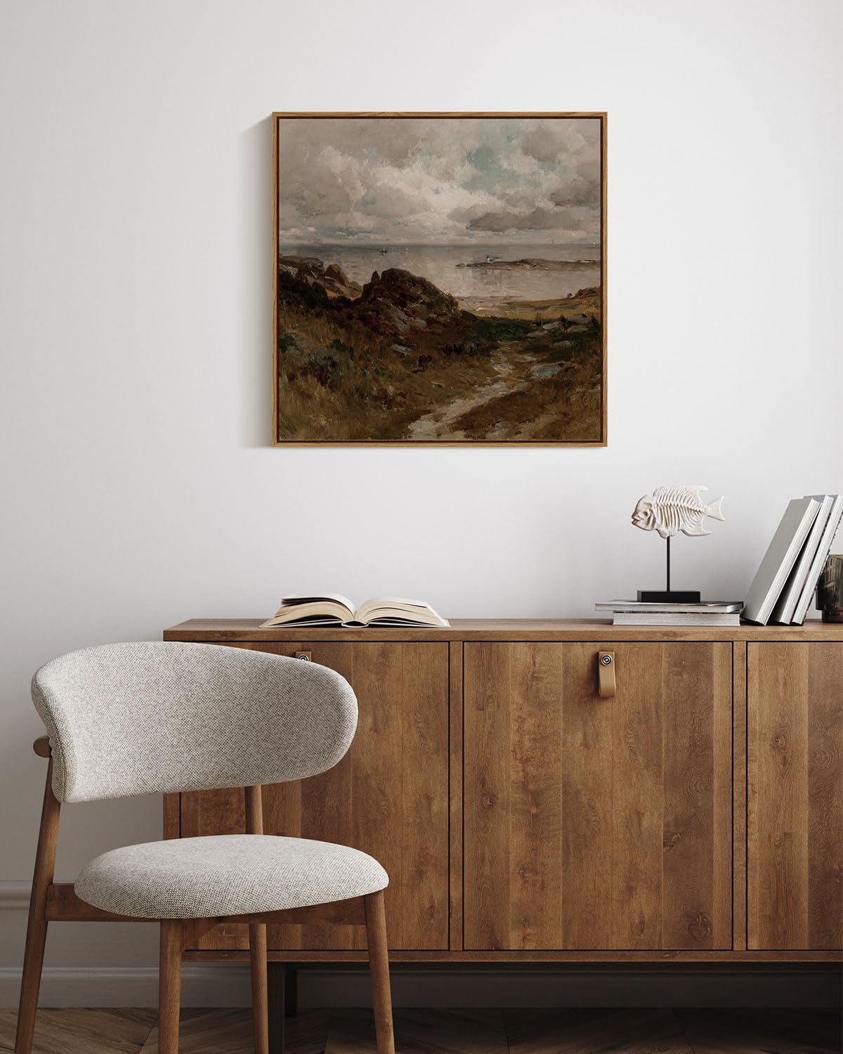 Insimsea Square Framed Canvas Wall Art, Retro Landscape Seaside Path Wilderness Wall Decor, Farmhouse Canvas Paintings For Home