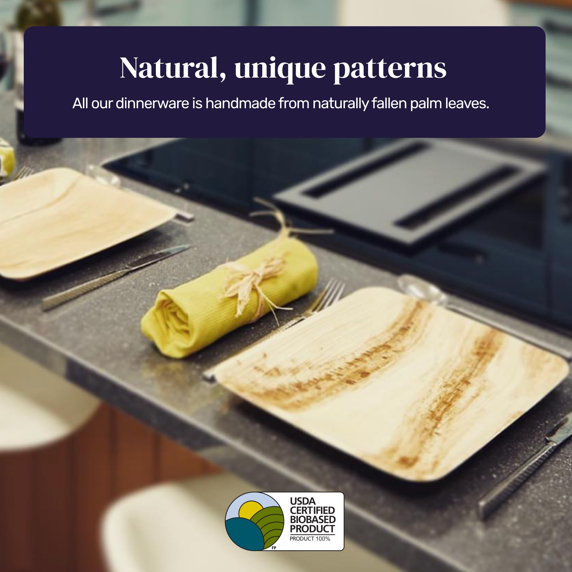 Kijani Palm Leaf Plates  Bamboo Plates Disposable Like  6 Inch Square 50 Pack  Biodegradable  Compostable & Eco-friendly  Premium  Sturdy  Durable & Heavy Duty Wood Style  Dessert Plates