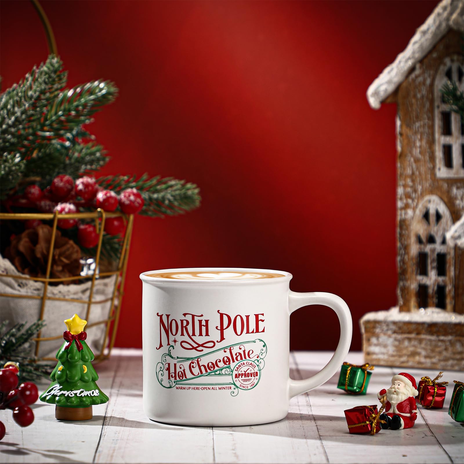 Yaomiao North Pole Hot Chocolate Mug Christmas Coffee Mugs Christmas Coworkers Gifts Santa Xmas Enamel Cup with Handle Stainless