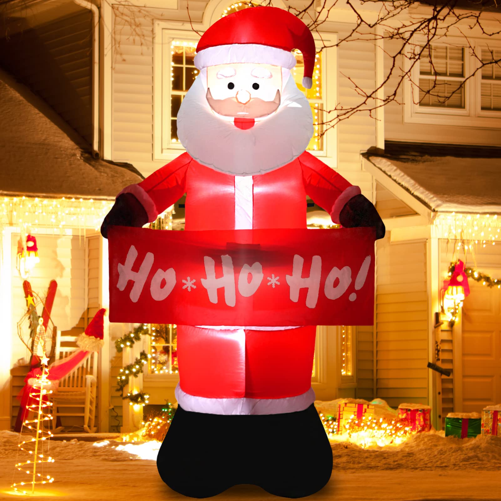 Buheco Christmas Inflatables Outdoor Decorations, 7FT Tall Inflatable Santa Claus Giant Blow Up Xmas Yard Decor with LED Lights