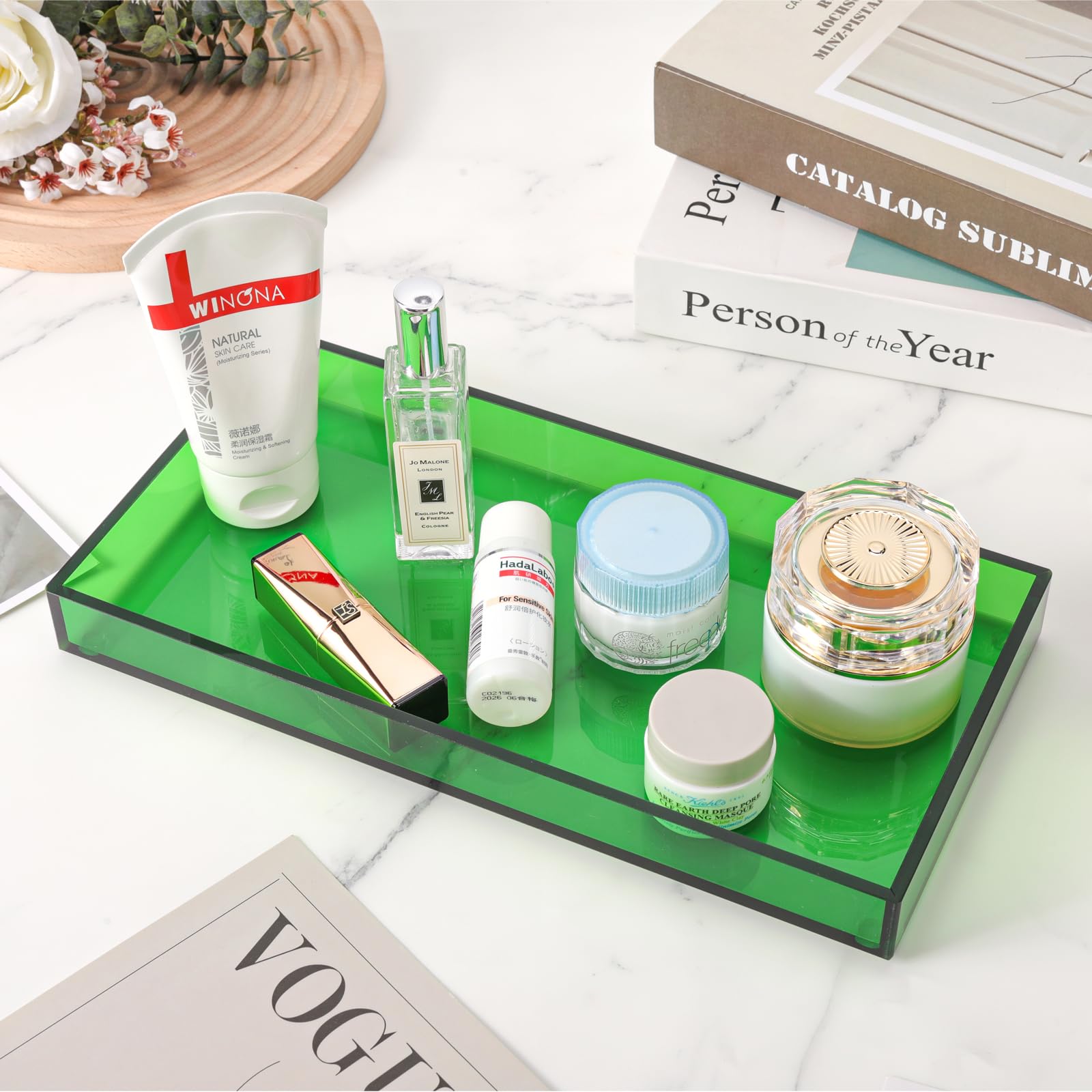 Acrylic Tray For Vanity Makeup Perfume Jewelry 12X6'' Small Decorative Tray For Bathroom Dresser Tops Candle Sink Counter, Emera