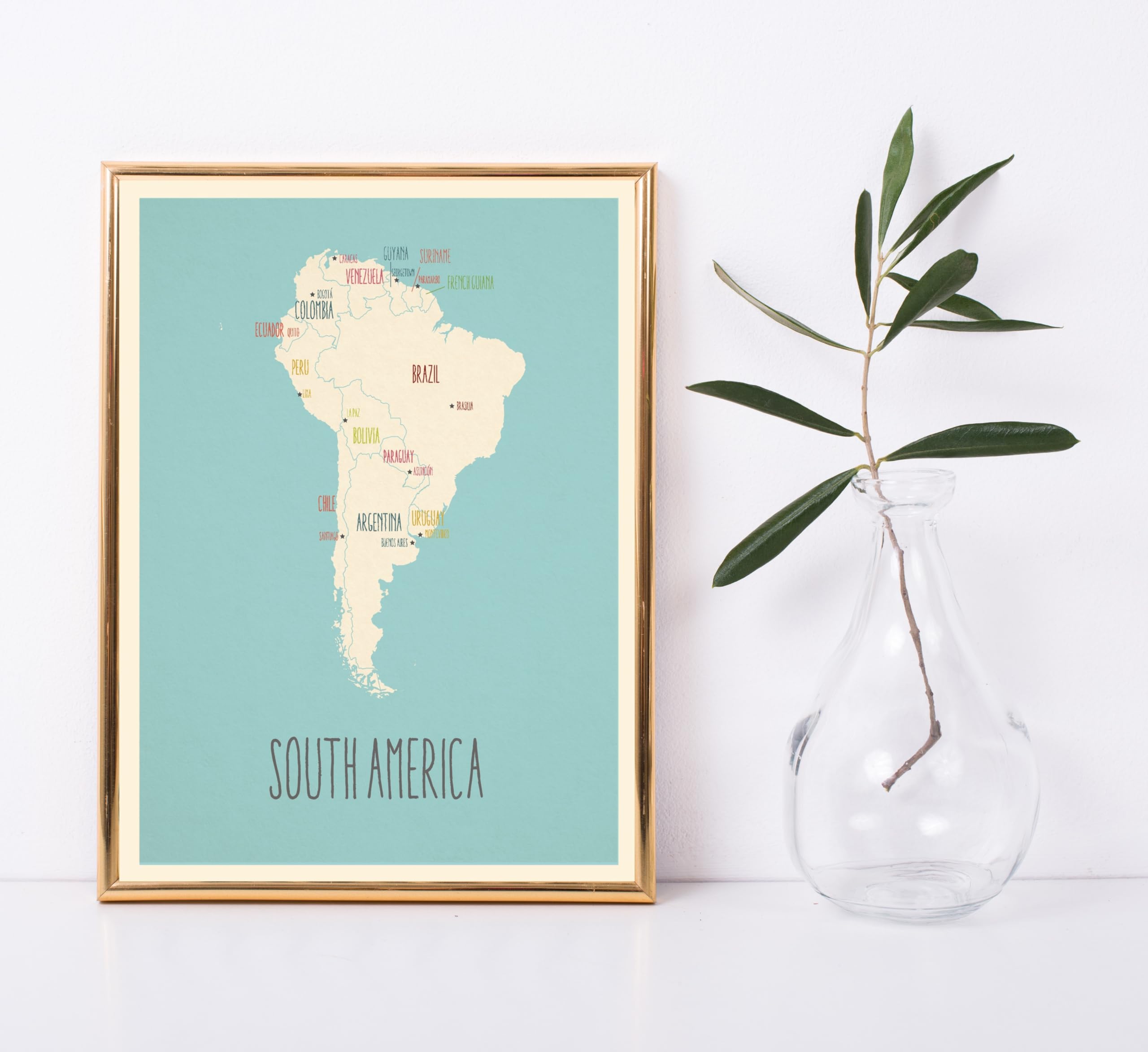 Kindred Sol Collective Minimalist Map Poster - South America Wall Art Print, 11" x 14", Blue, Perfect for Home Decor and Office