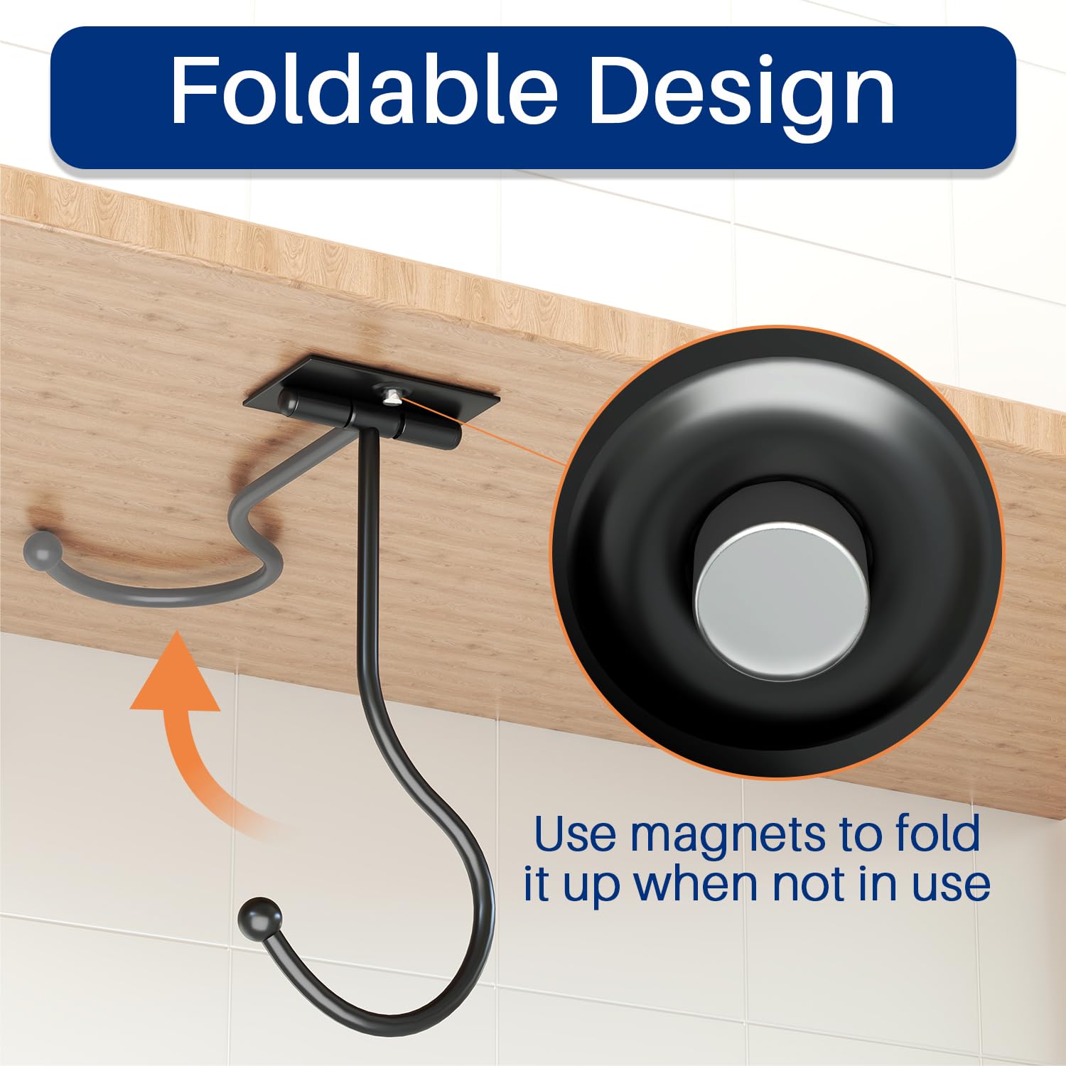 Josmimic Under Cabinet Banana Hook - Magnetic Banana Hook Foldable, Banana Hanger Adhesive, Black