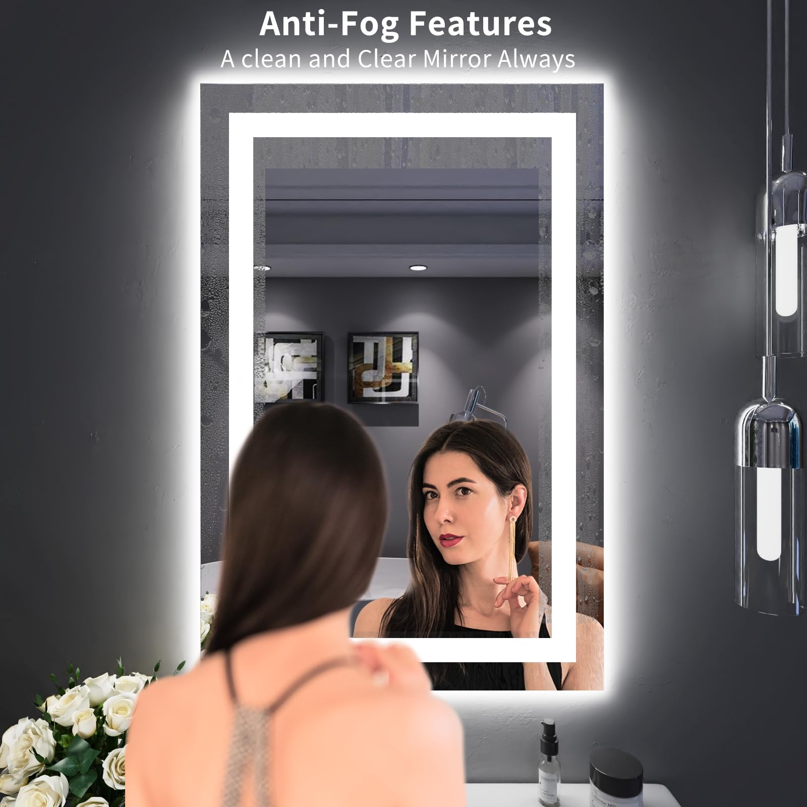 Loaao 24''X36'' Led Bathroom Mirror With Lights, Anti-Fog, Dimmable, Backlit + Front Lit, Lighted Bathroom Vanity Mirror For Wal