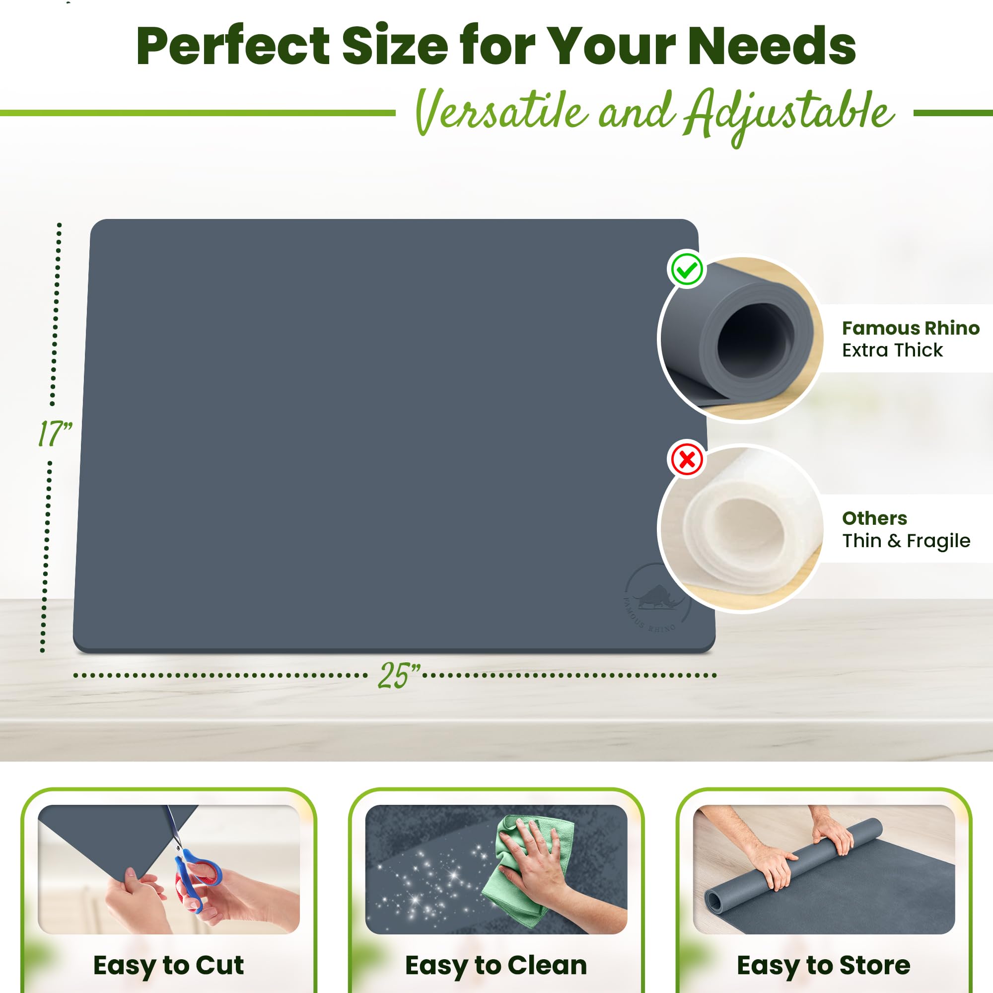 Premium Silicone Mat 25'' X 17'' Multipurpose Cooking Mat Thick Heat Resistant, Kitchen Counter Mat Waterproof - Coffee Machine,