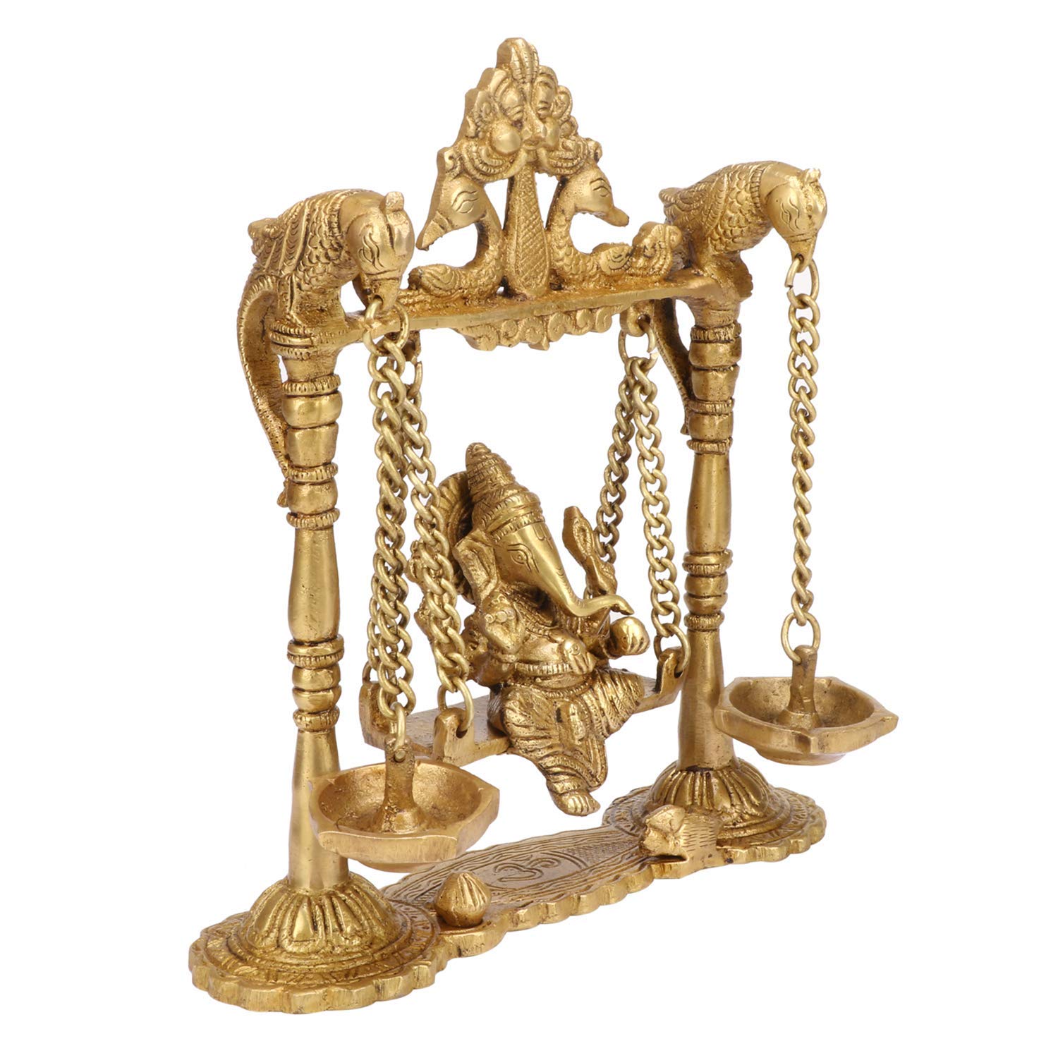 Kartique Brass Ganesh Jhula Idol | Ganesha On Swing Murti For Home, Mandir, Office Decor | Ganpati Bappa Statue For Housewarming