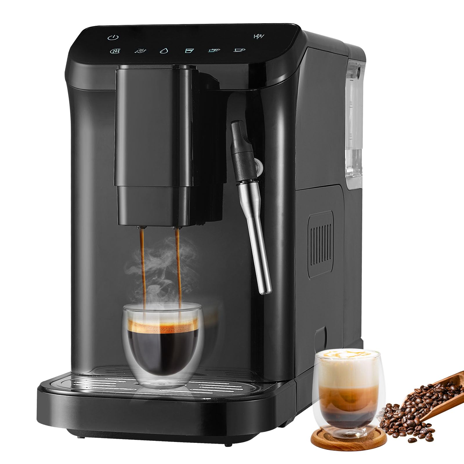 VEVOR Automatic Espresso Machine, 20 Bar Auto Coffee Machine with Frother Steam Wand, Built-In Grinder and 15-Level Grinding Set