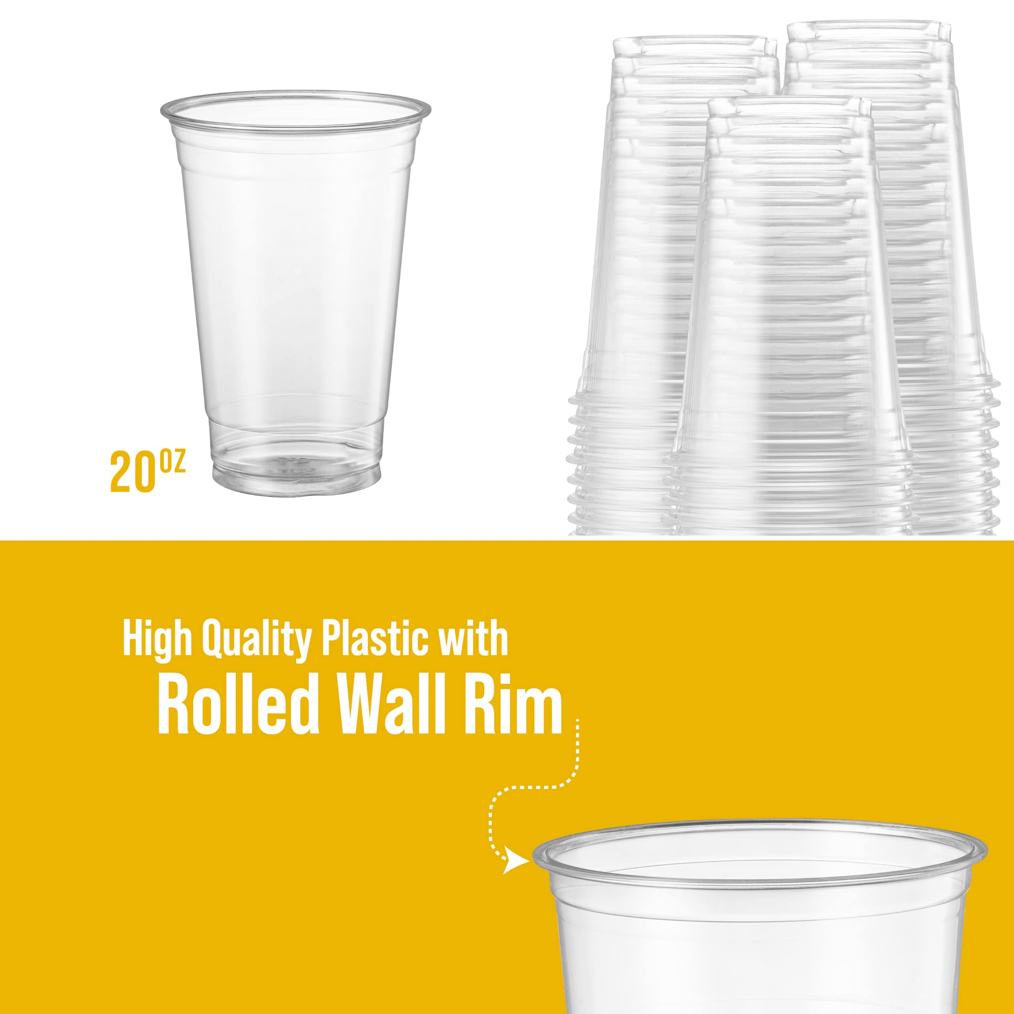 Elegant Disposables [40 Sets - 16 Oz] Crystal Clear Pet Plastic Cups With - Flat Lids & Straws For Iced Coffee, Cold Drinks, Mil