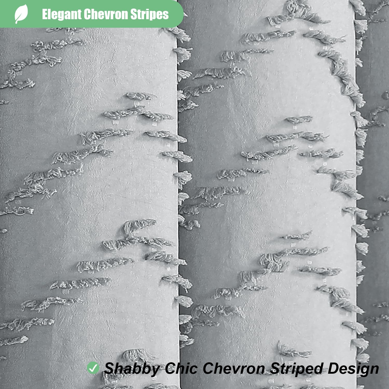 Dynamene Boho Farmhouse Shower Curtain, Grey Fabric Tufted Chevron Striped Textured Tassel Shower Curtains For Bathroom, Water R