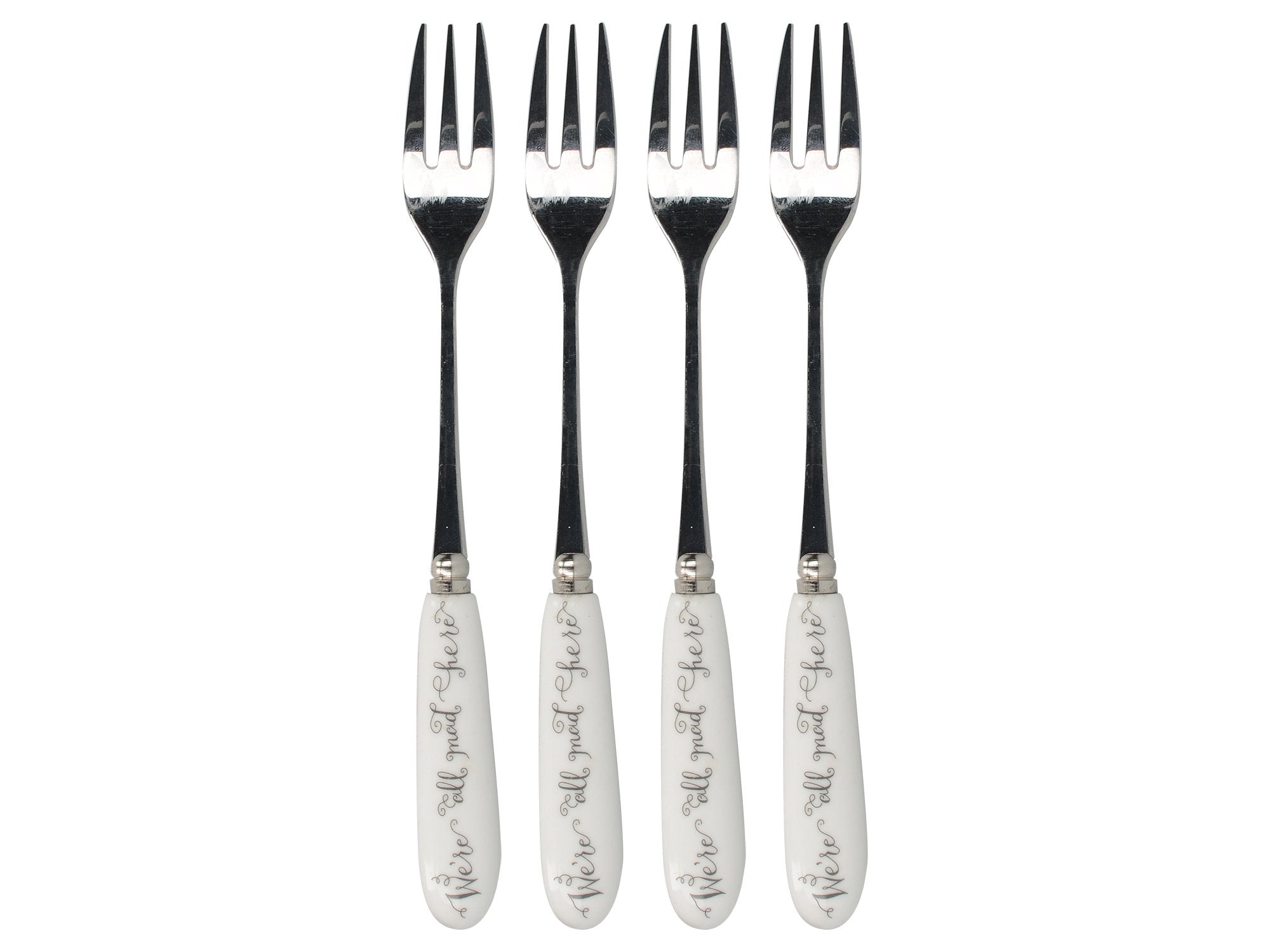 Creative Tops V&A Alice In Wonderland Dessert/Pastry Forks With Decorative Porcelain Handles, 15 X 1.5 X 1.5 Cm, White, 4 Set