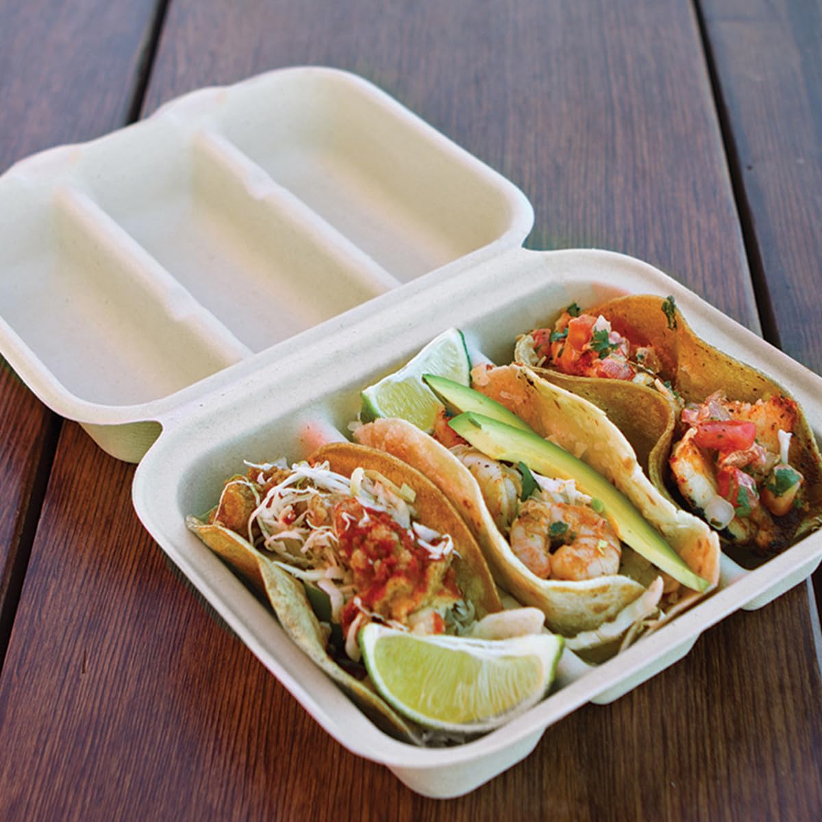 World Centric - To-Sc-T3 100% Compostable Takeout Containers By , Made From Unbleached Plant Fiber, 3 Compartment Taco Take Out