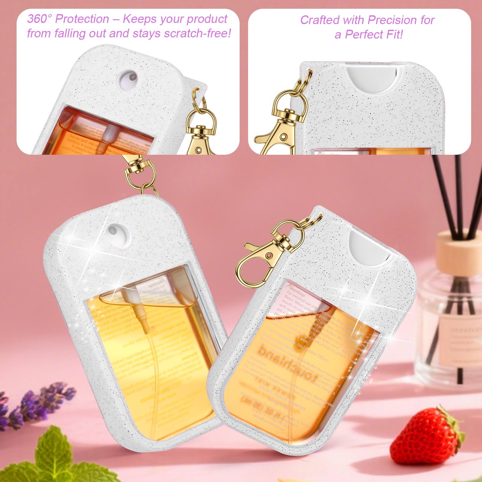 Aiersa Hand Sanitizer Spray Glitter Case Compatible With Touchland, Silicone Hand Sanitizer Case Holder With Keychain For Touch