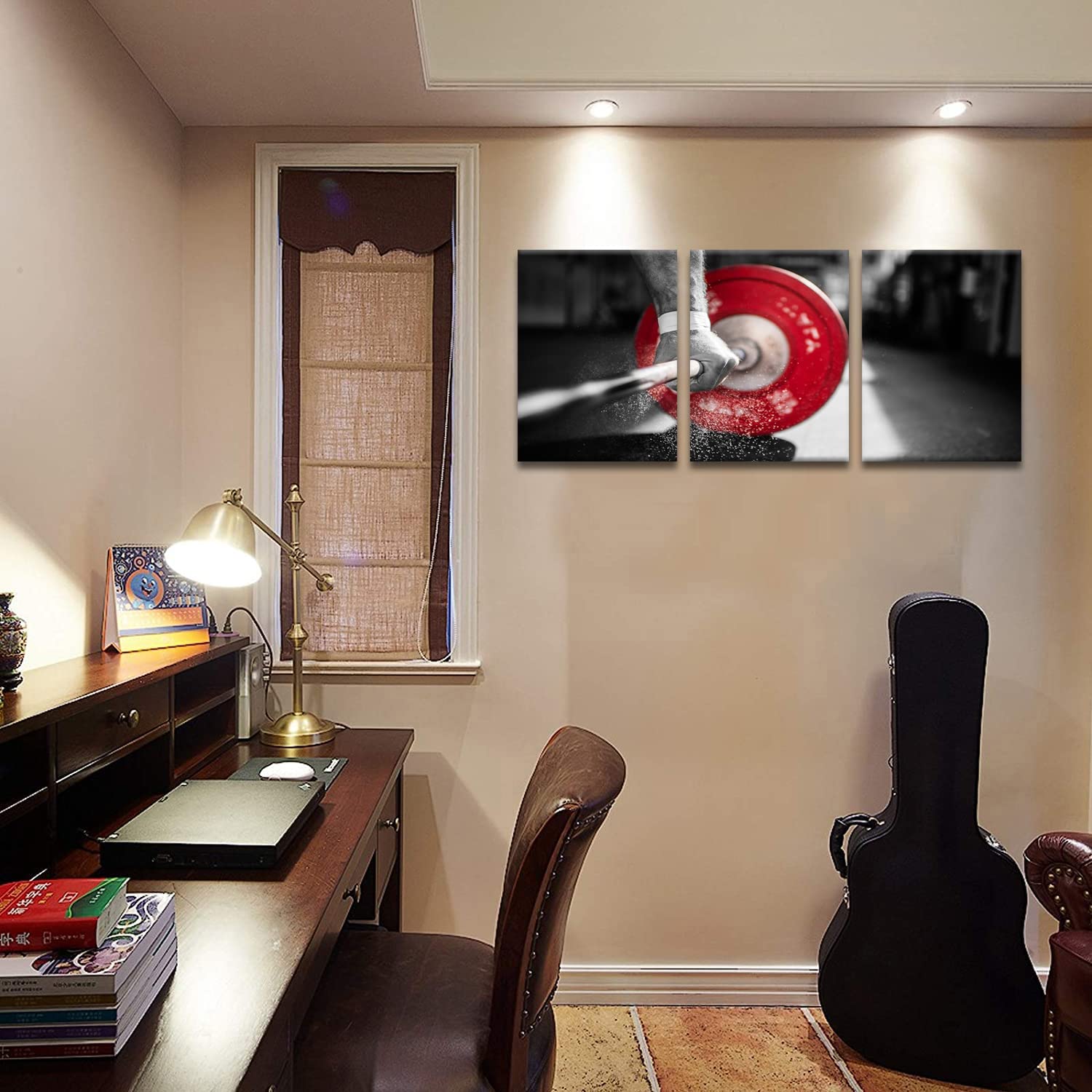 3 Piece Black And Red Canvas Wall Art Weightlifting Pictures Painting Gym Training Poster Prints On Canvas Art For Bedroom Bathr