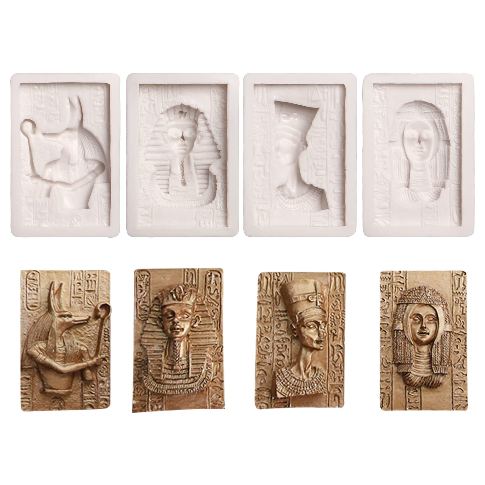 Egyptian Silicone Fondant Molds, 4 Packs Pharaoh Sphinx Mummy Silicone Chocolate Molds For Baking Cake Decoration, Cupcake Toppe