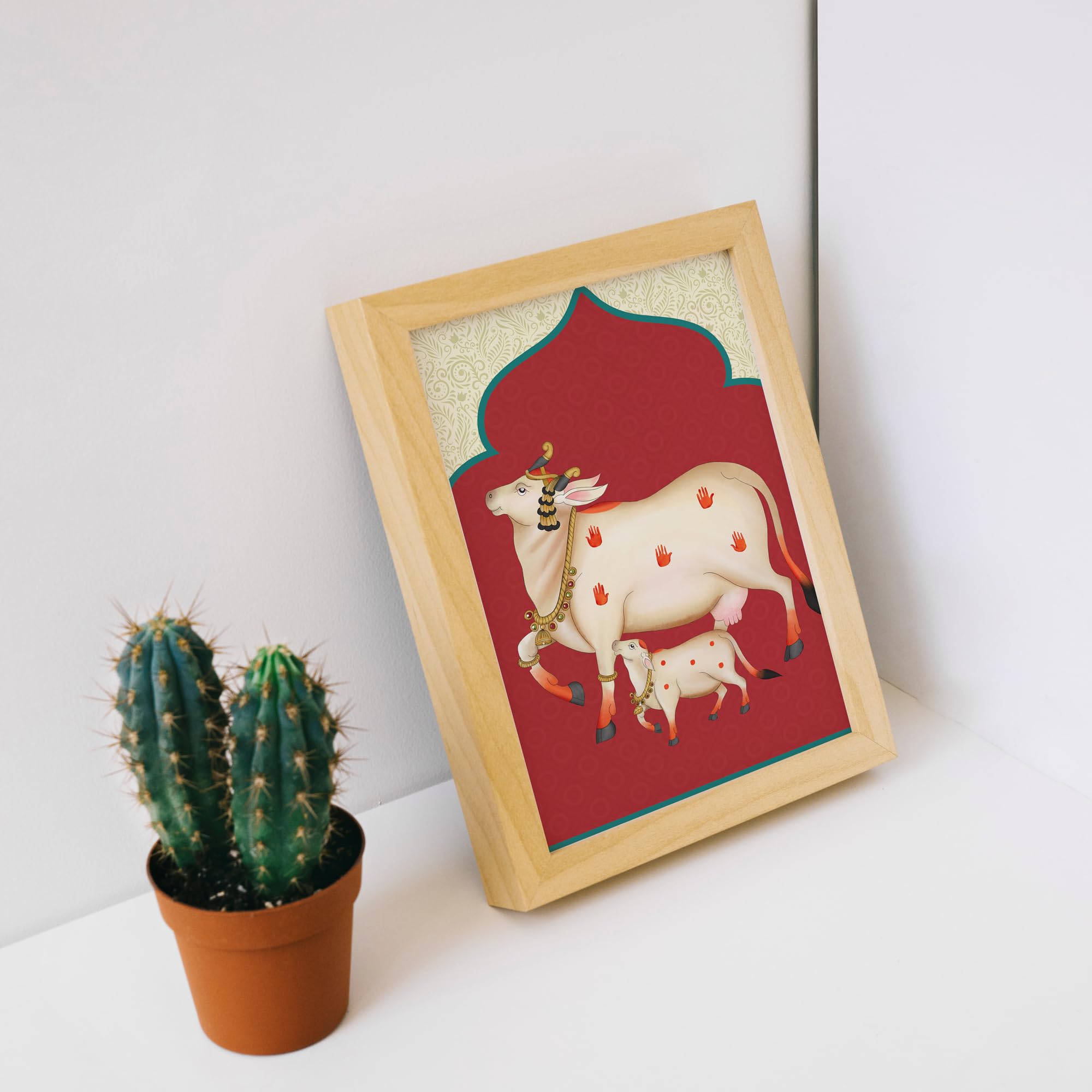 The Fine Framer Pichwai Cow Painting, Elegant Wall Art, Perfect Wall Painting For Living Room & Home Decor, Table Top Photo Fram