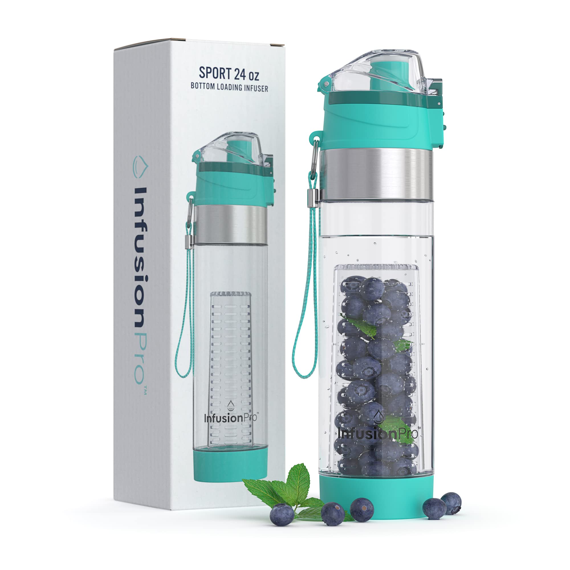 Infusion Pro Fruit Infusion Water Bottle, Sport (24 Oz) - Neoprene Insulation Sleeve, Carrying Strap And Locking Lid - Work, Tra