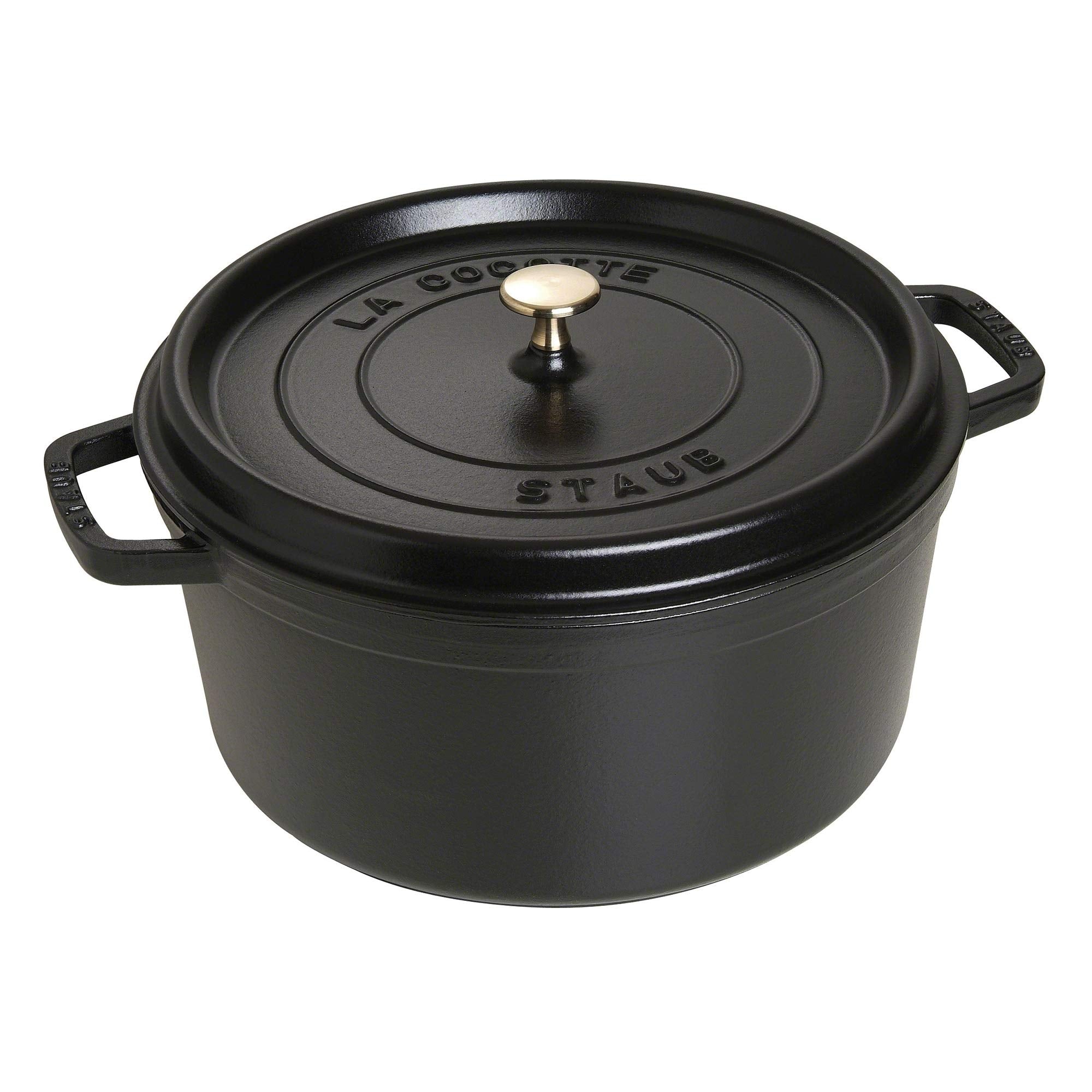 Staub Cast Iron Dutch Oven 9-Qt Round Cocotte, Made In France, Serves 9-10, Black Matte