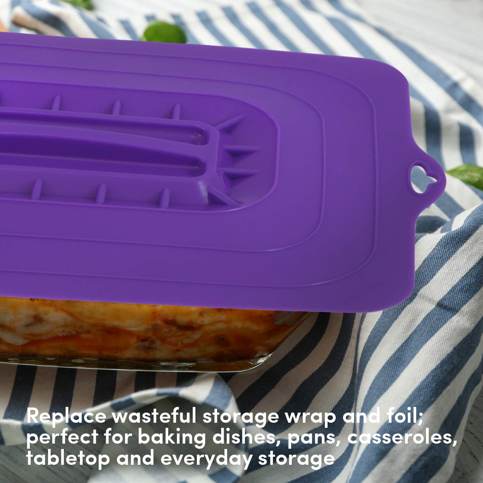 Elite Gourmet Maxi-Matic Ecl-3016 Rectangular Silicone Suction Lids And Food Covers Fits Various Sizes Of Casseroles, Baking Pan