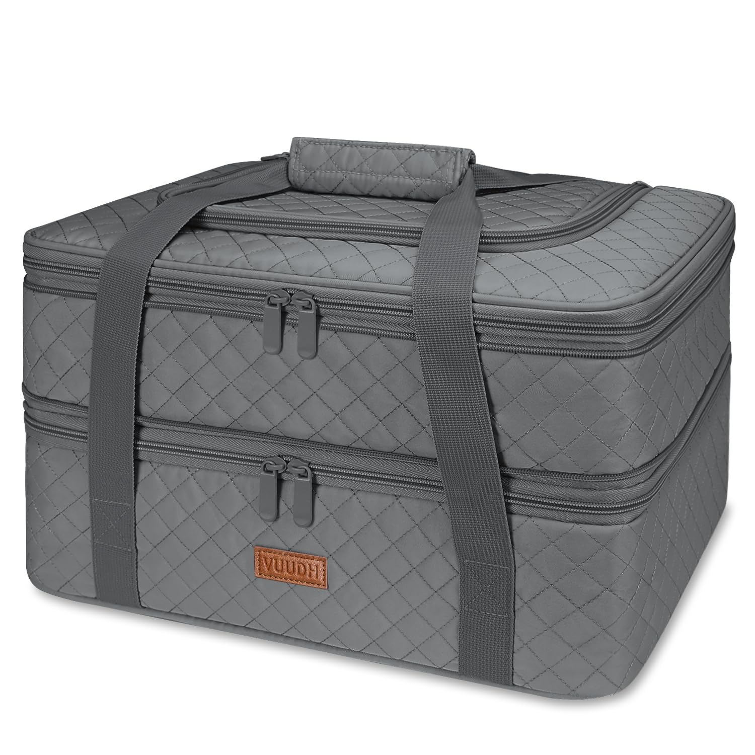 Vuudh Quilted Double Decker Casserole Carrier - Expandable Dish Carrying Case For Hot Or Cold Food, Lasagna Holder For Potluck P