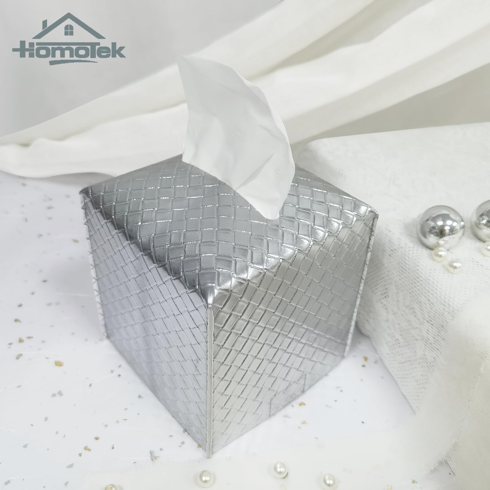 Homotek 2 Pack Tissue Box Cover, Square Pu Leather Tissue Holder, Decorative Facial Tissue Cube Paper Organizer Dispenser For Ba