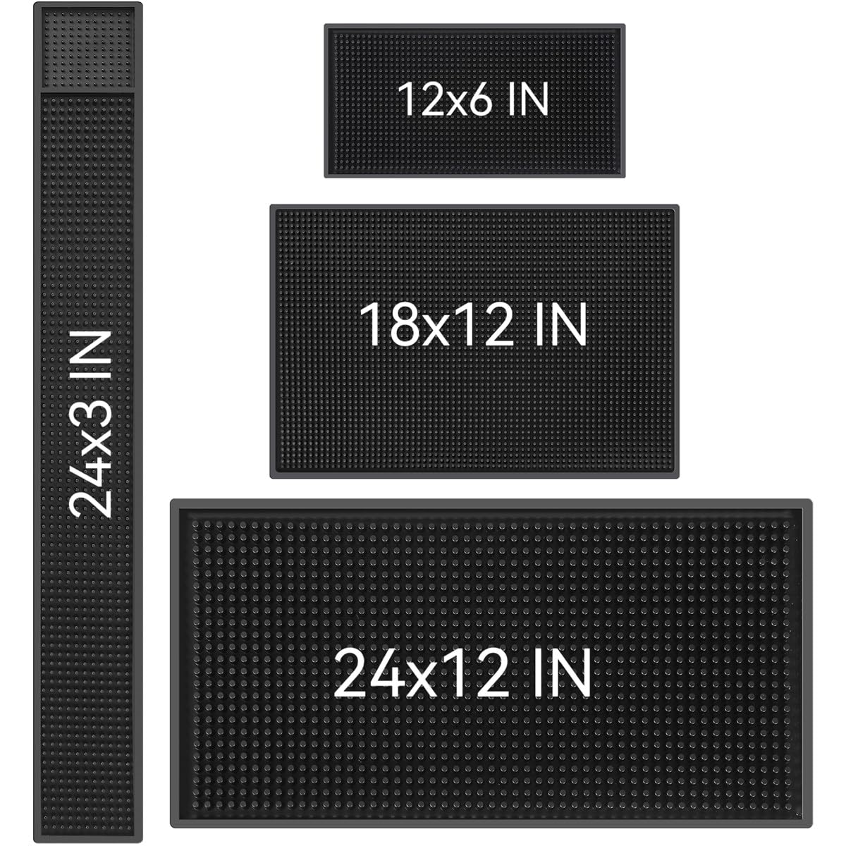 Wangchao Bar Mat Set Of 4 Nonslip Flexible Rubber Black Bar Service Spill Mat Barber Mats Dish Drying Mat (24'' X 12''+18'' X 12
