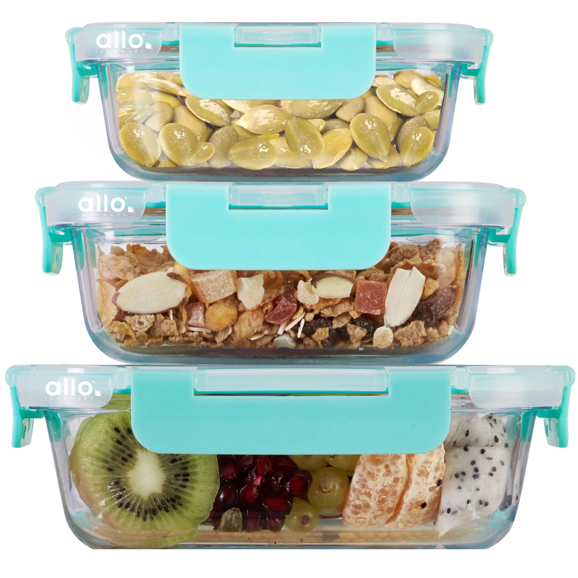 Allo Food Safe Glass Containers With Lids With Break Free Lock,Oven & Microwave Safe Containers,Borosilicate Meal Prep Glass Foo