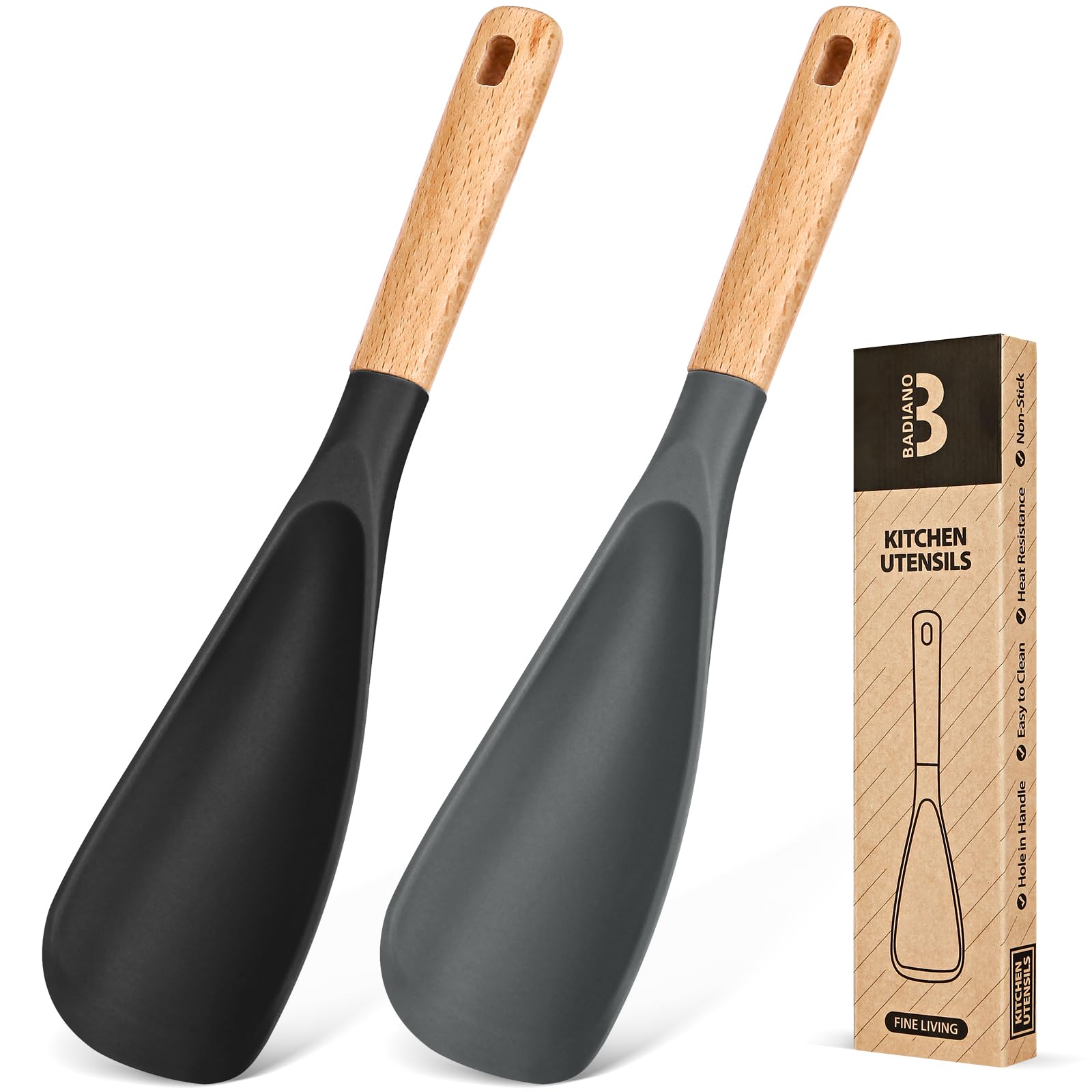 Cooking Spoon for Nonstick Cookwares, Great for Cooking and Serving Sturdy BPA-Free Matte Silicone, Wood Handle Spoon for Mixing
