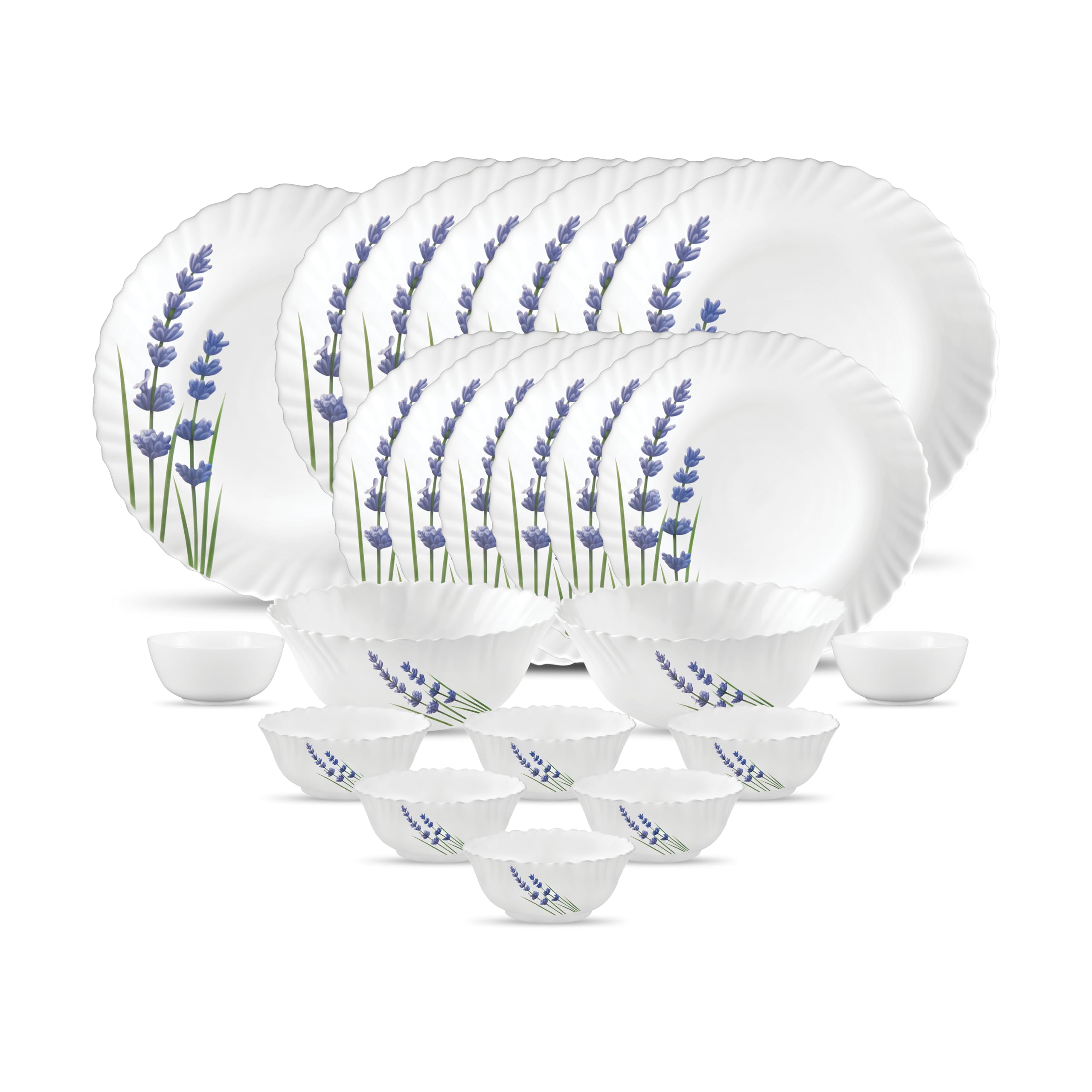 La Opala Novo Collection Opal Glass Crockery | For Family Of 6 | Dinner Set 23 Pcs English Lavender | Plates & Bowls For Dining 