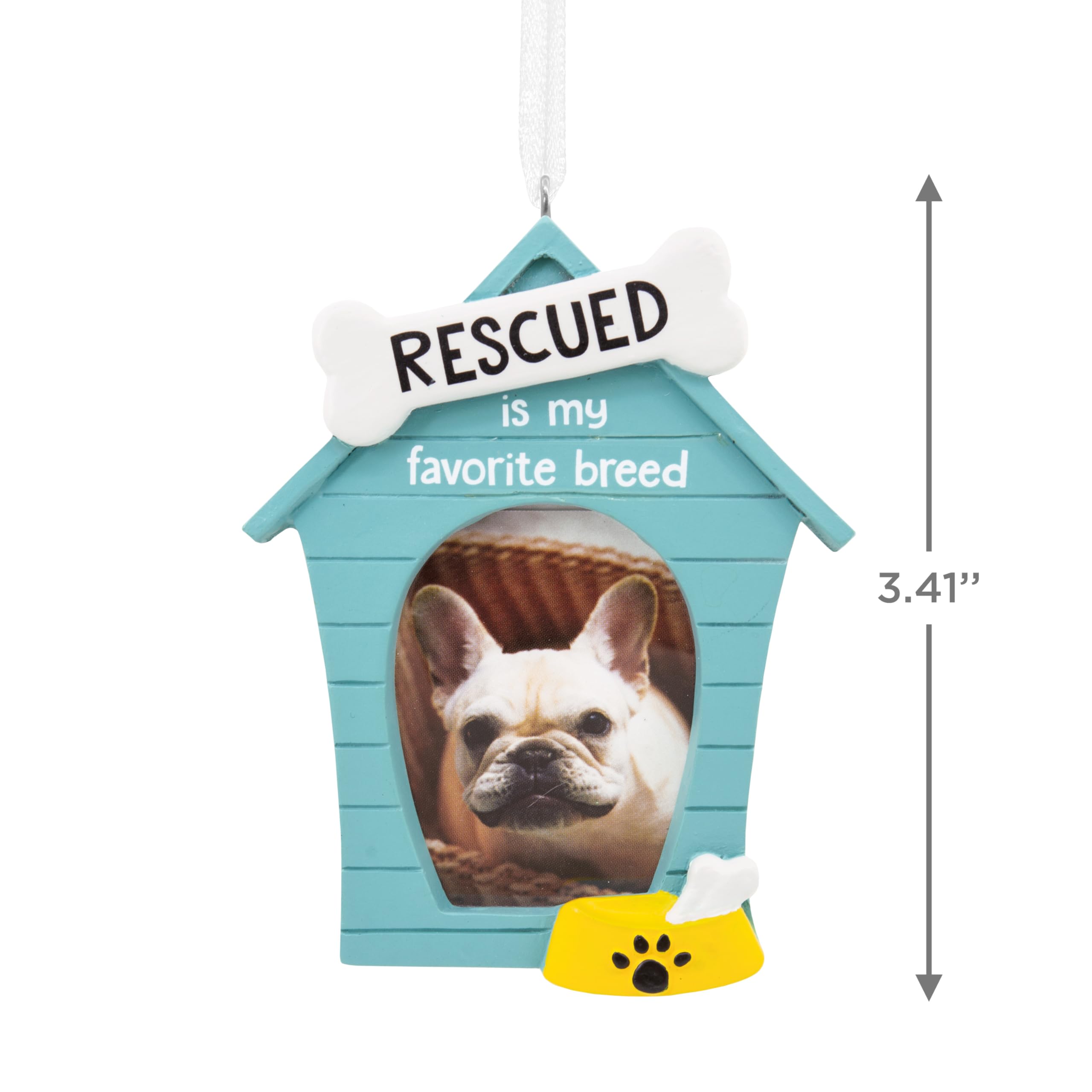 Hallmark Rescued is My Favorite Breed Blue Doghouse Photo Frame Christmas Ornament
