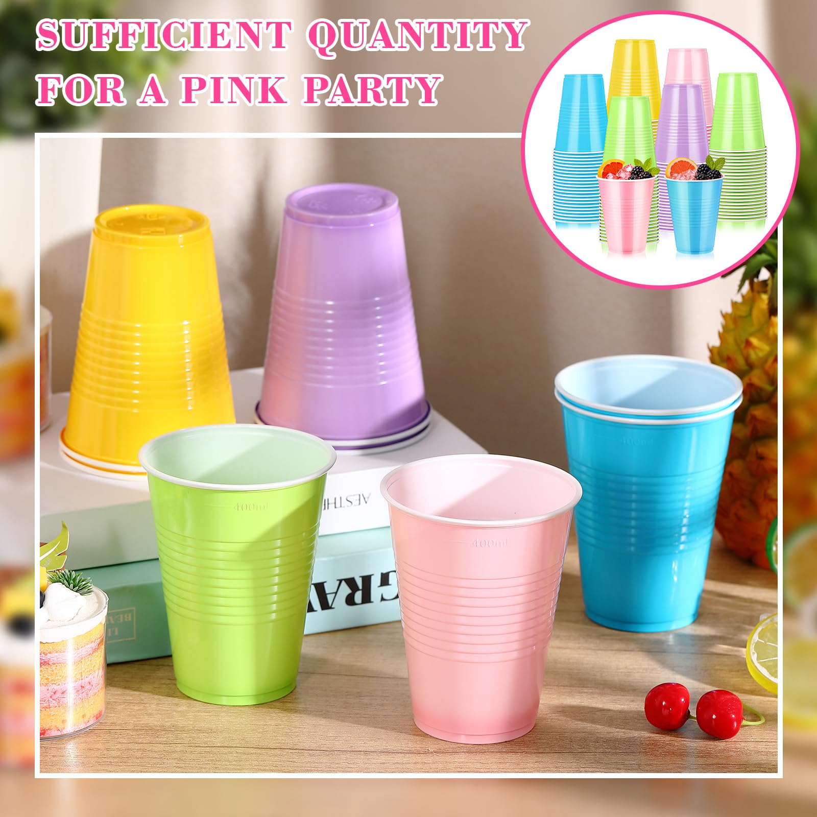 Afarnook 150 Pcs 16oz Plastic Cups Bulk Multiple Colors Disposable Cups Supplies for Birthday Wedding Graduation Halloween Thank