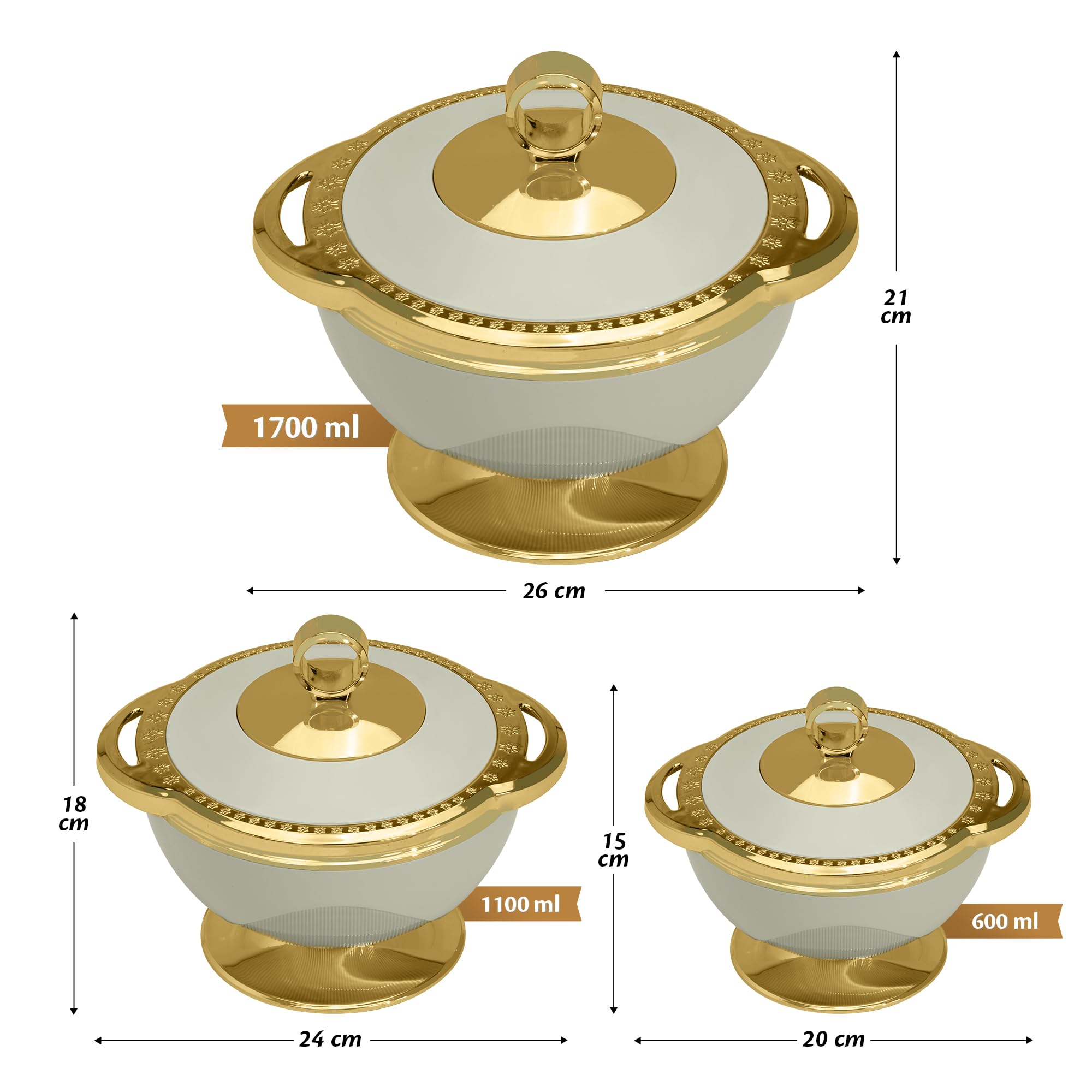 Selvel Milano Inner Steel Casserole Set Of 3 (1700Ml, 1100Ml, 600Ml)|Bpa Free|Advanced P.U. Insulation| Hot Box For Kitchen | Ke