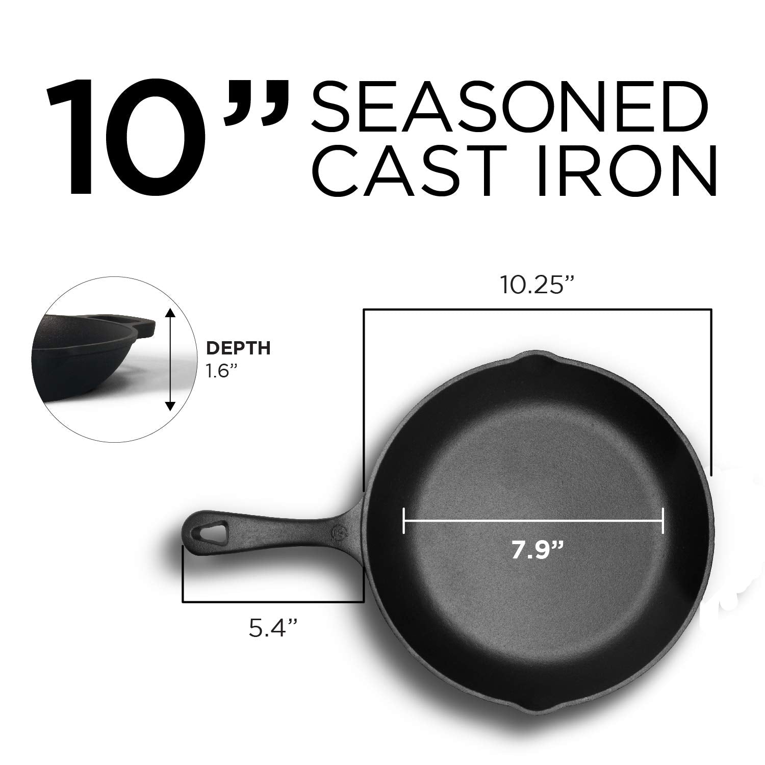Commercial Chef 10 Inch Cast Iron Skillet, Pre-Seasoned Cast Iron Pan With Dual Pour Spouts