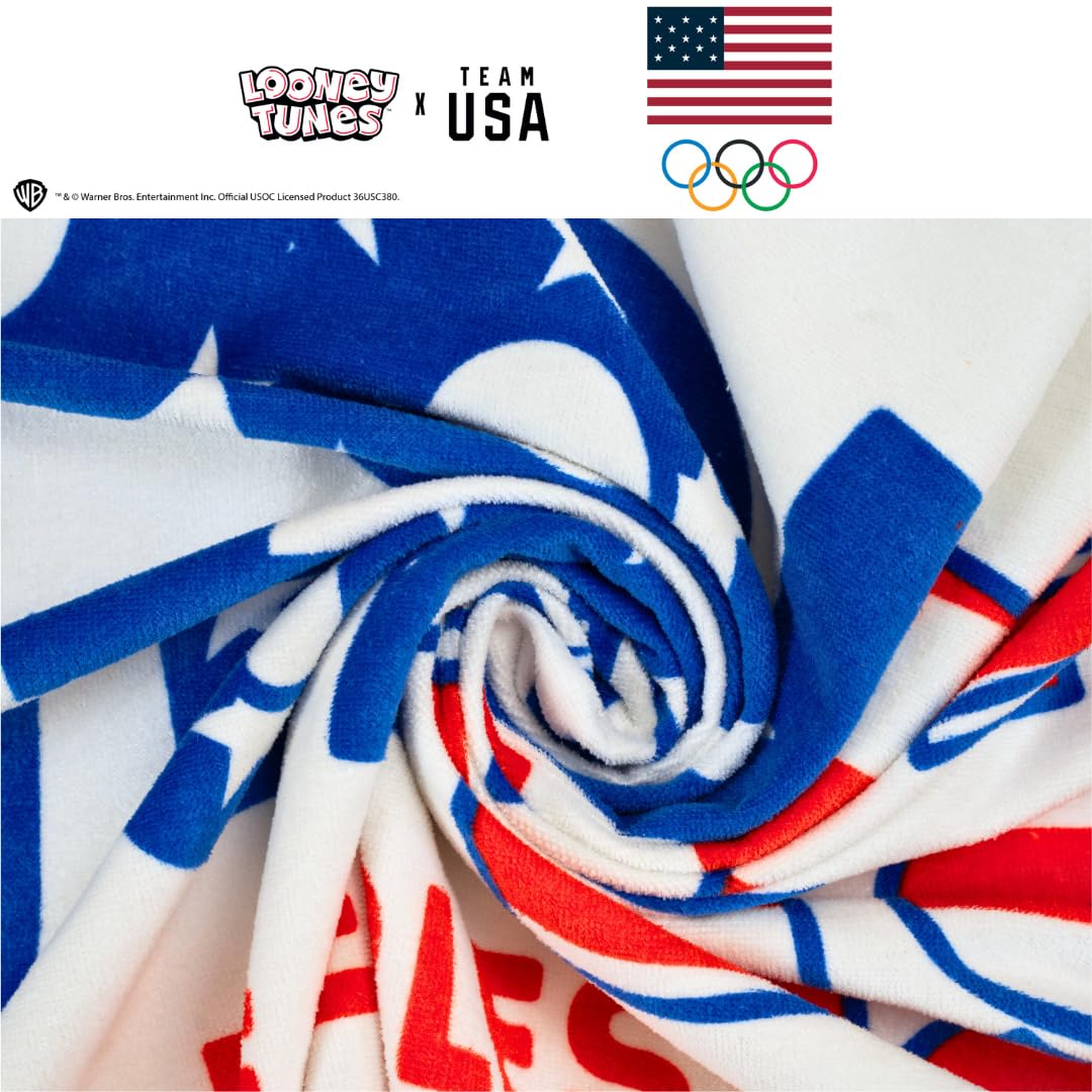 Franco Collectibles Looney Tunes Team Usa Paris Olympics Super Soft Cotton Bath/Pool/Beach Towel, 60 In X 30 In, (Officially Lic