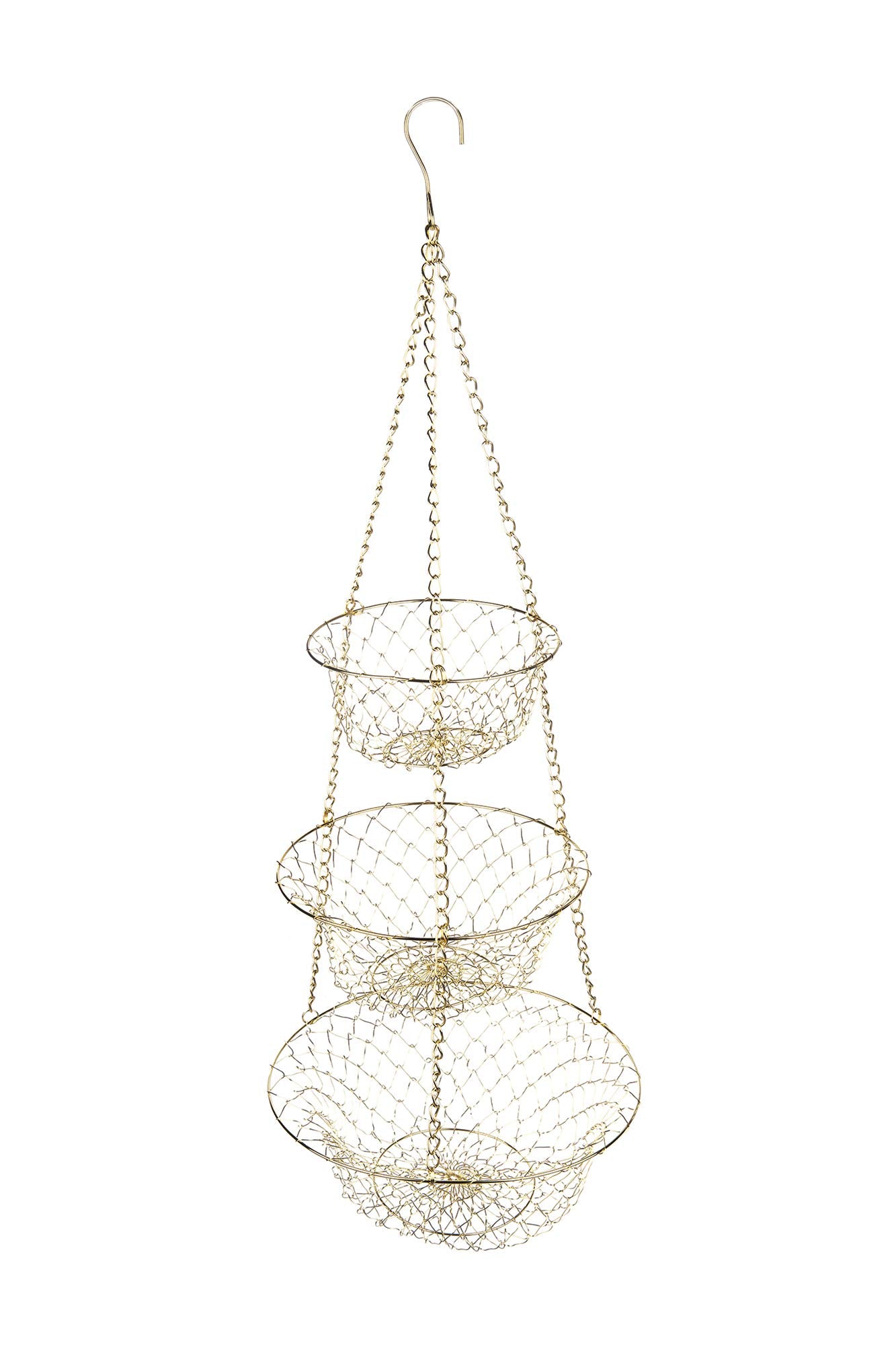 Fox Run Gold 3-Tier Kitchen Hanging Fruit Basket, 32-Inches