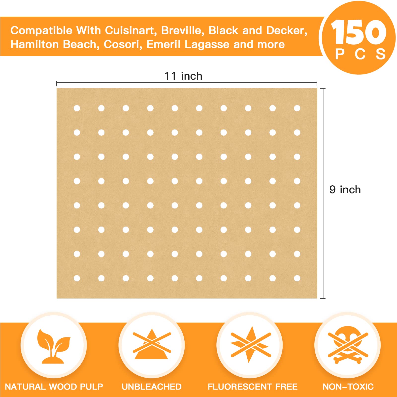 Air Fryer Disposable Parchment Paper Liners: 150Pcs Airfryer Liners 9X11 Inch Perforated Rectangular Paper Sheets Basket Liner A