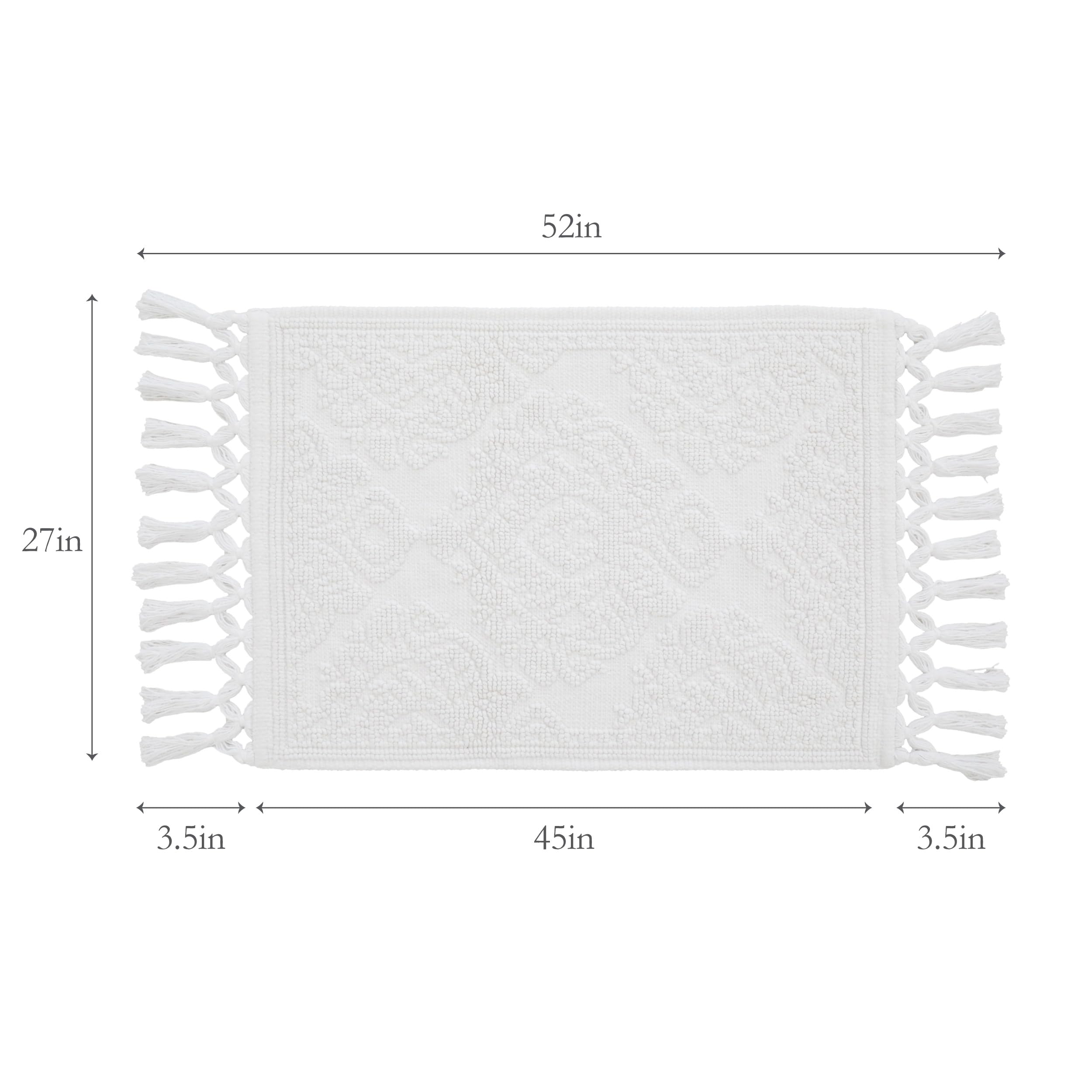 Jean Pierre - Ricardo Bath Mat, Woven Fringe Bathroom Rugs, 100% Cotton, Premium Bathroom Decor - Measures 27'' X 52'' - White