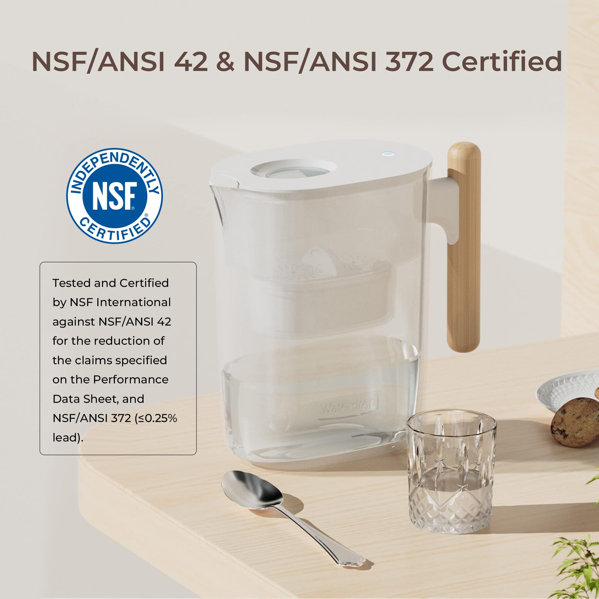 Waterdrop 200-Gallon Long-Life Chubby 10-Cup Water Filter Pitcher With 1 Filter, Nsf Certified, 5X Times Lifetime, Reduces Pfas,