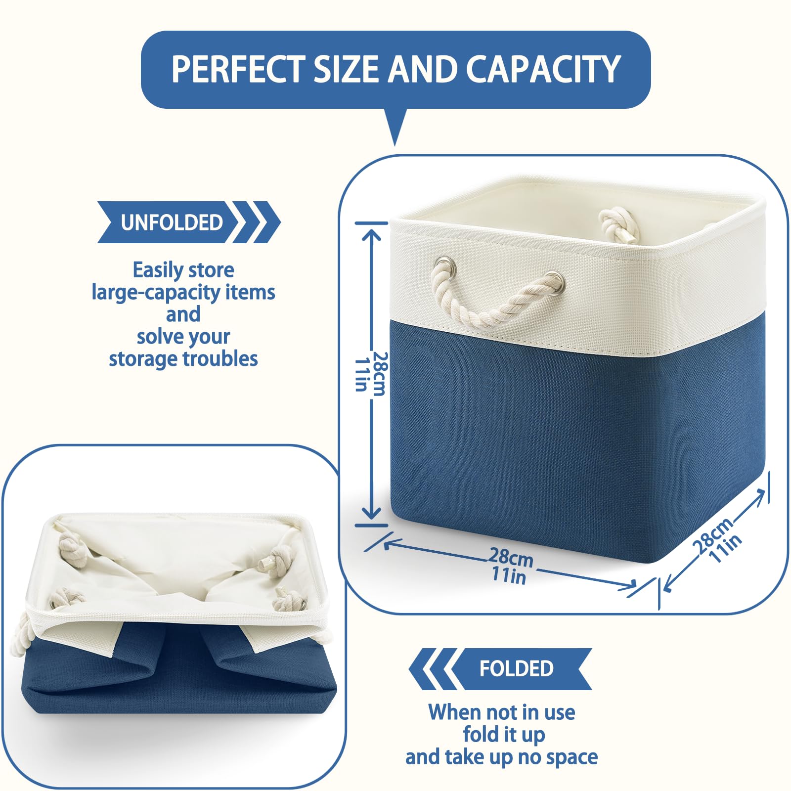 Patvingot 11X11 Cube Storage Bins,4 Pack Foldable Fabric Cube Organizer Bins With Rope Handles ,Storage Cubes For Organizing Bed