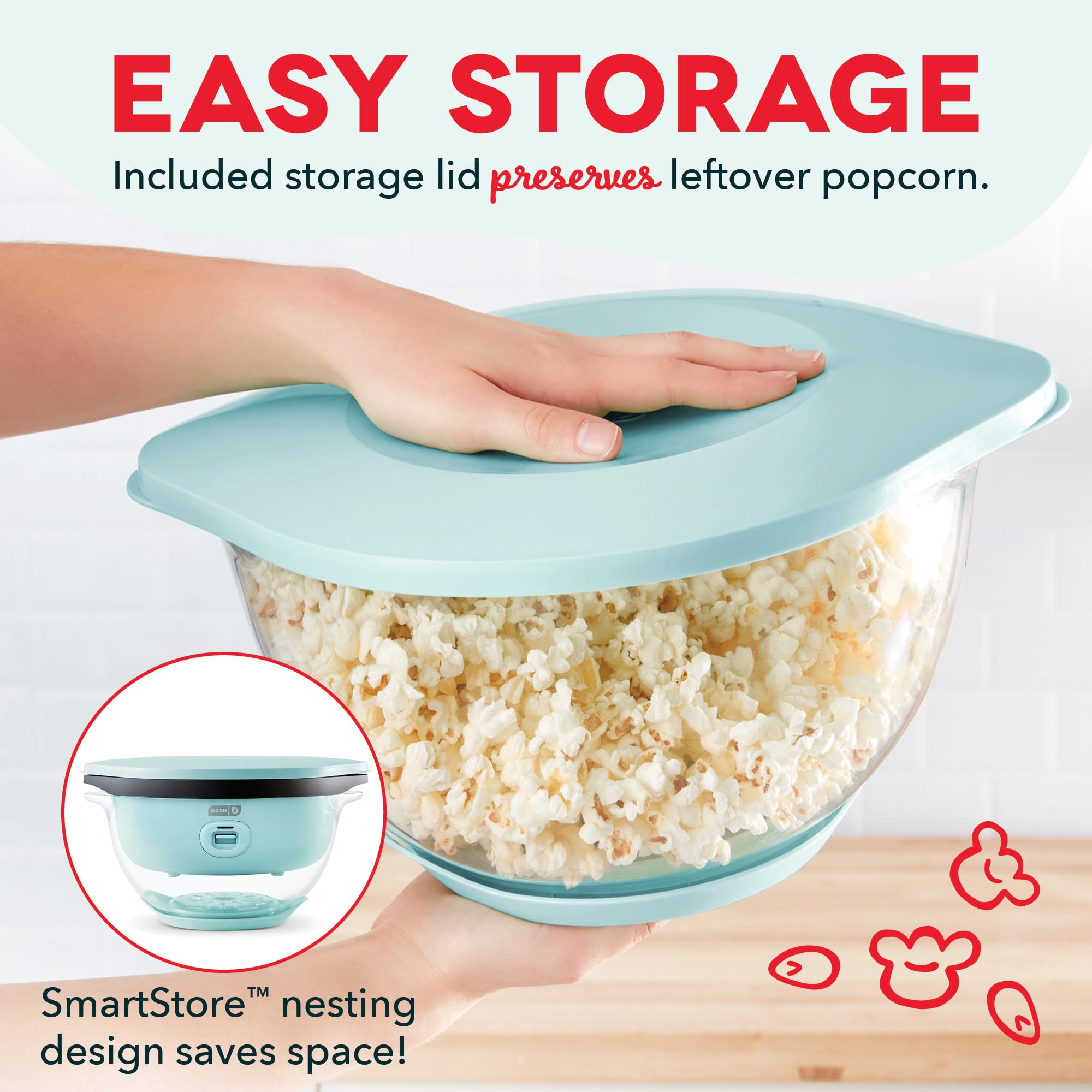 Dash Smartstore Deluxe Stirring Popcorn Maker, Hot Oil Electric Popcorn Machine With Large Lid For Serving Bowl And Convenient S