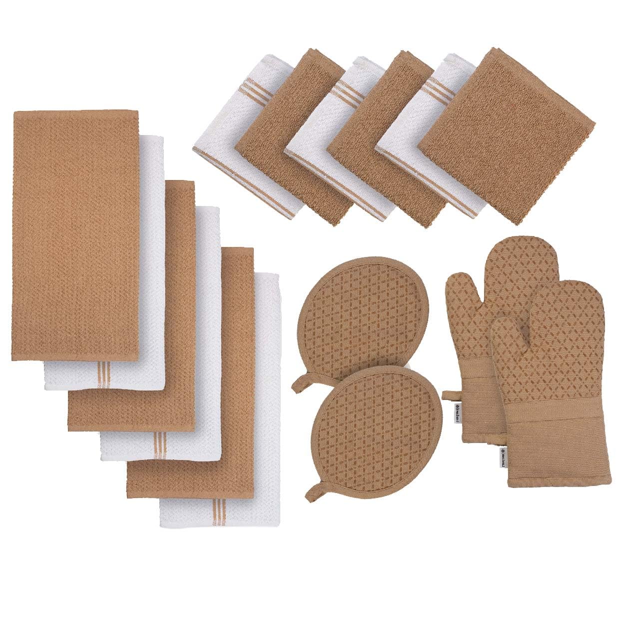 LANE LINEN 16 Piece Dish Cloths Set - 100% Cotton, Heat Resistant Mittens and Pot Holder Set, Reusable Dish Rags for Washing, Ab