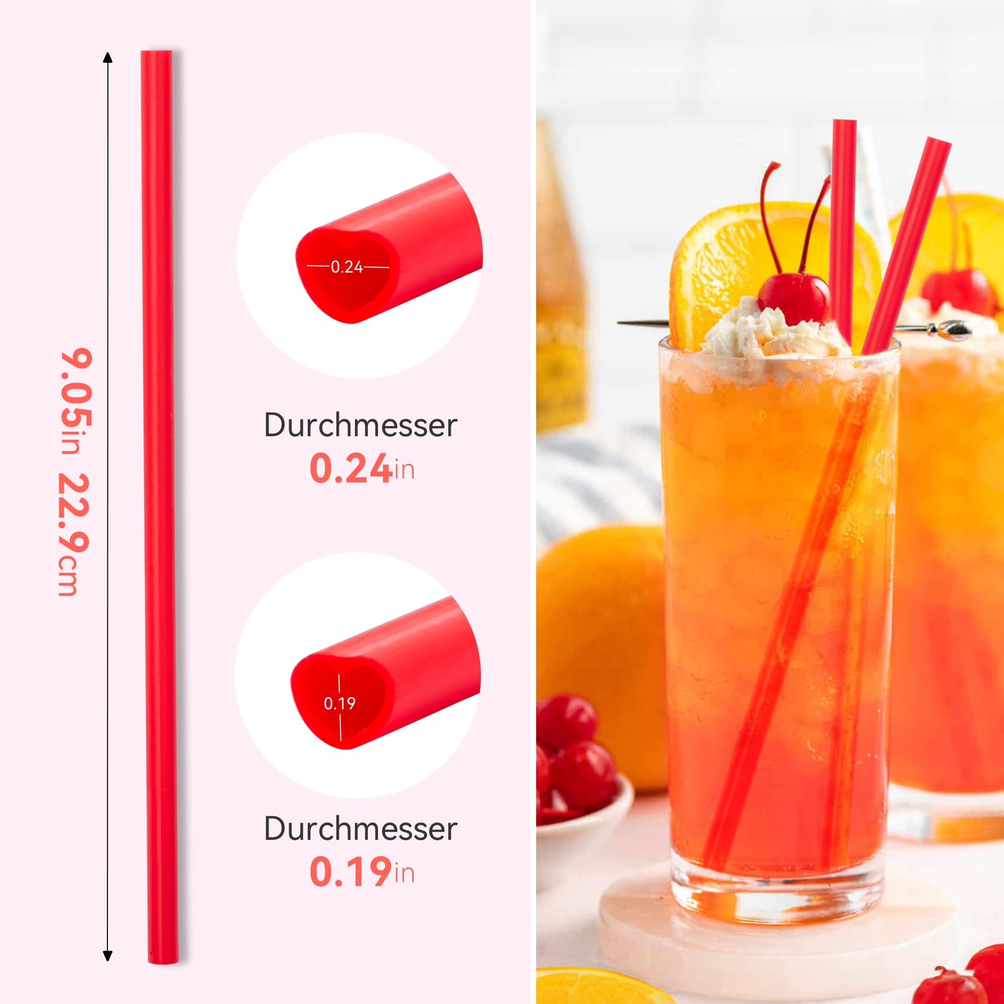 Prurex 100Pcs Heart Disposable Straws, Heart Shaped Drinking Straws Fits Valentines Day, Parties And Special Occasions Celebrati