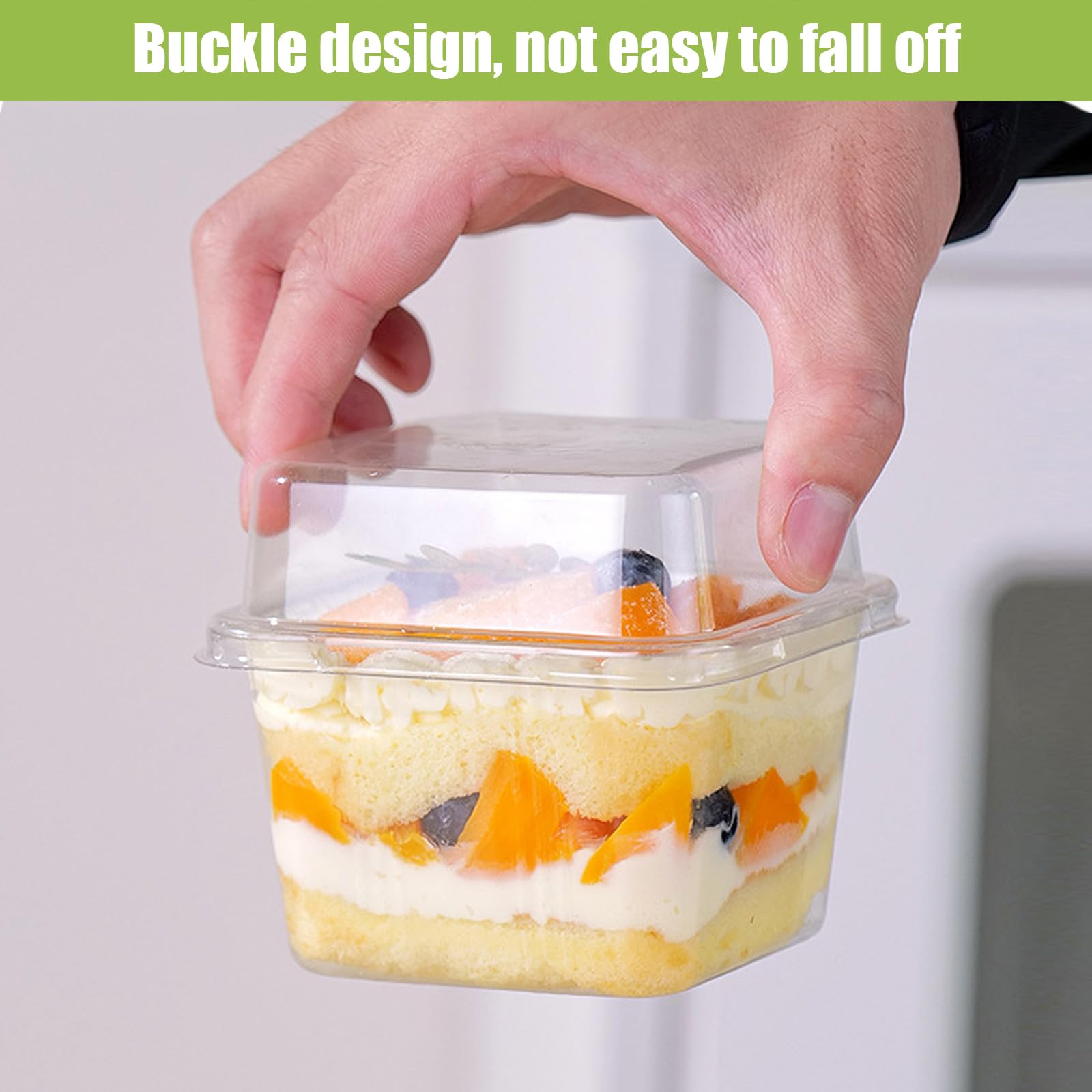 Yoiyini 25Pcs 10Oz Mini Square Clear Dessert Cups With Lids And Spoons,Plastic Ice Cream Containers,Fruit Cups With Lid For Part